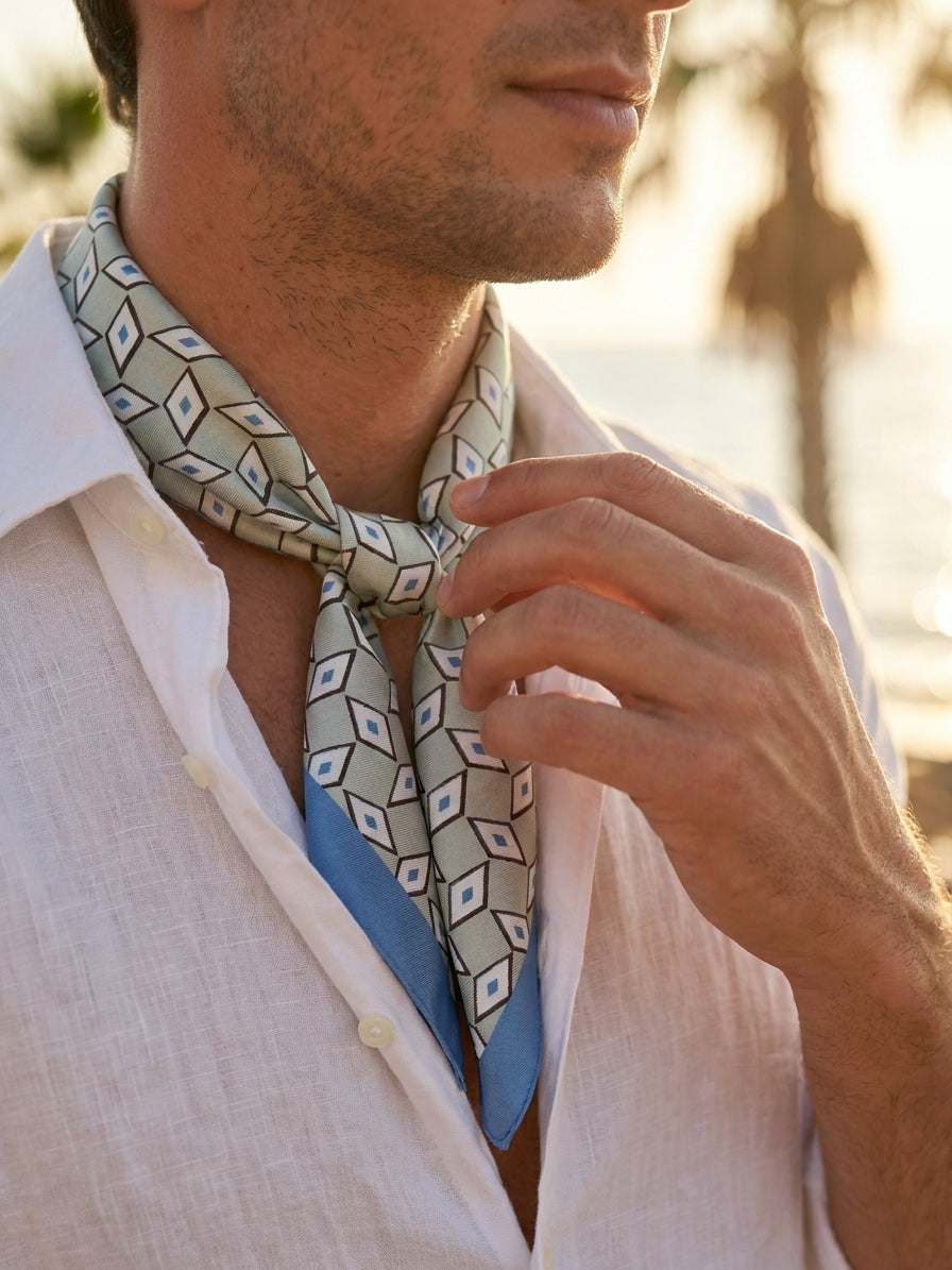 foulard twilly DOUG in seta stampata verde