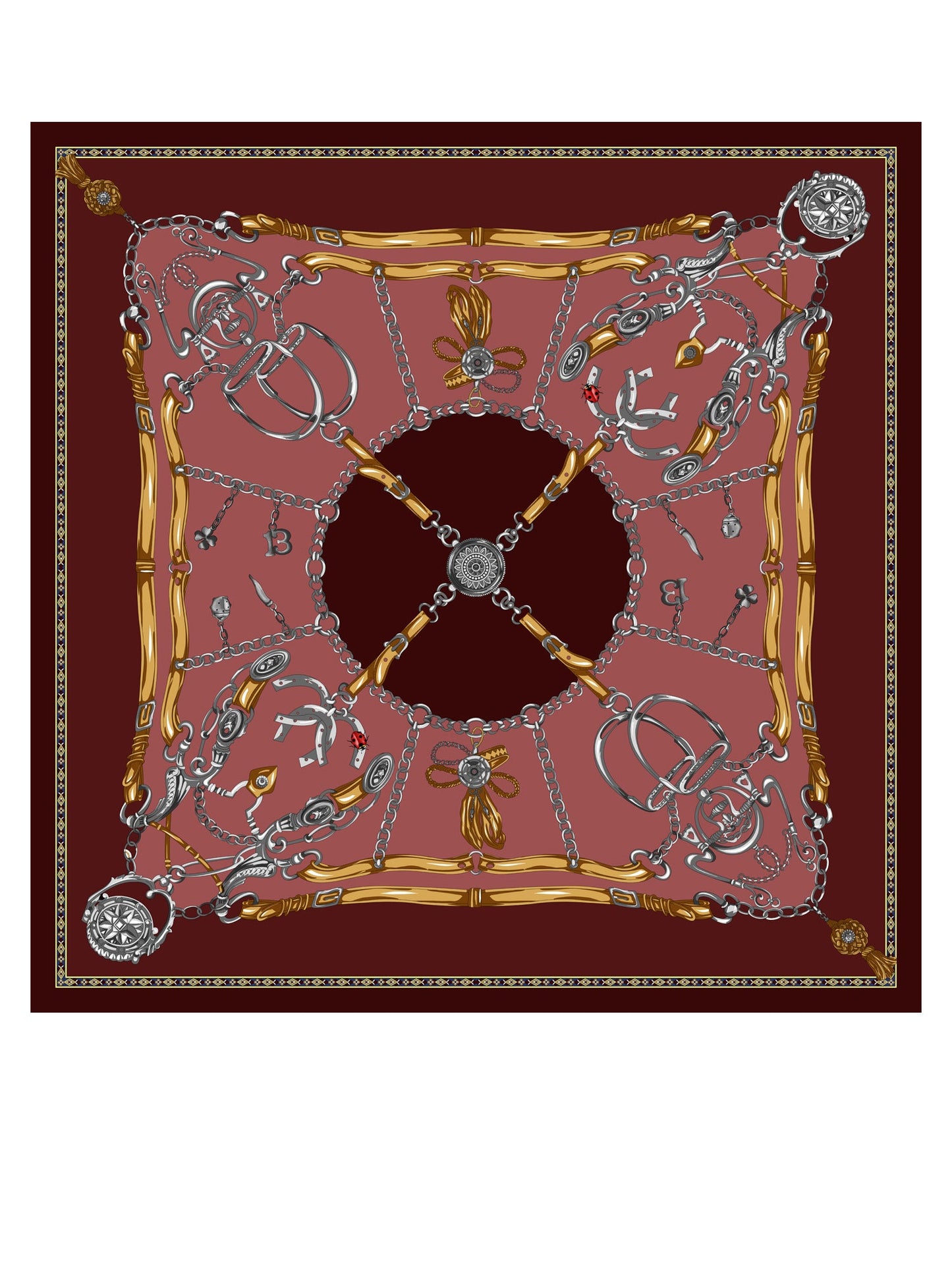 Bordeaux silk scarf 90x90cm GOOD LUCK