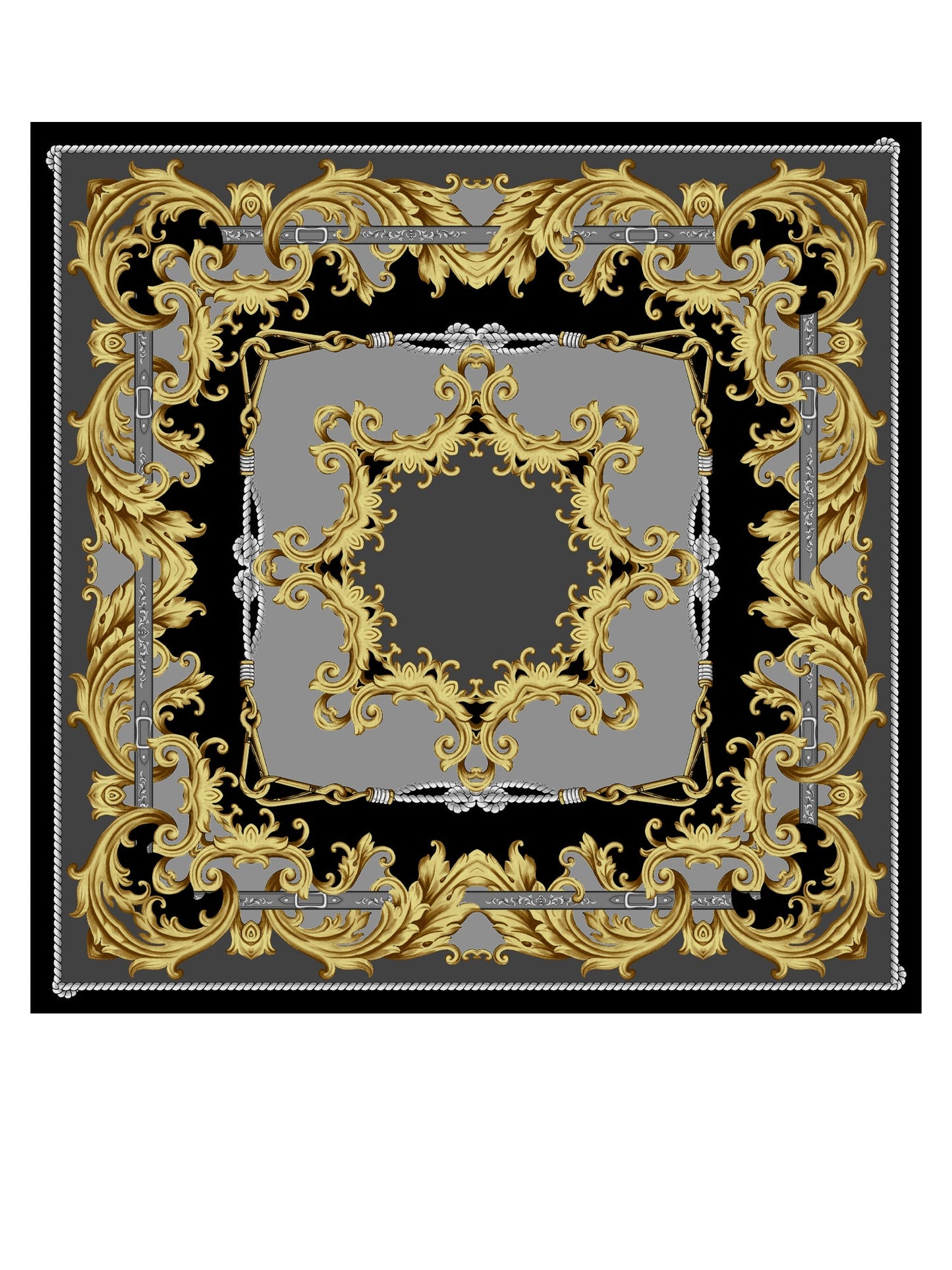 Black Silk Scarf 90x90cm PRINTED PAINTING