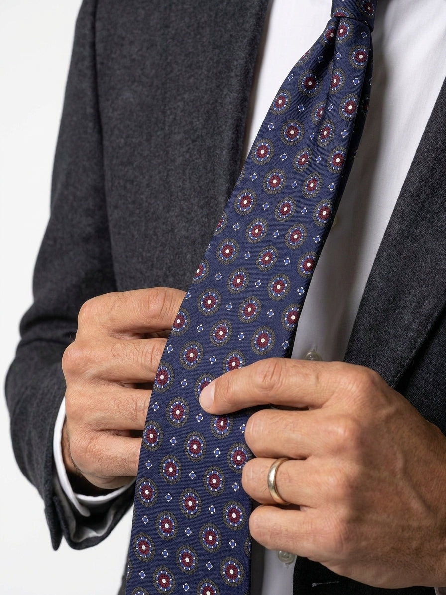 Cravatta 3 pieghe blu navy in seta madder BILLY