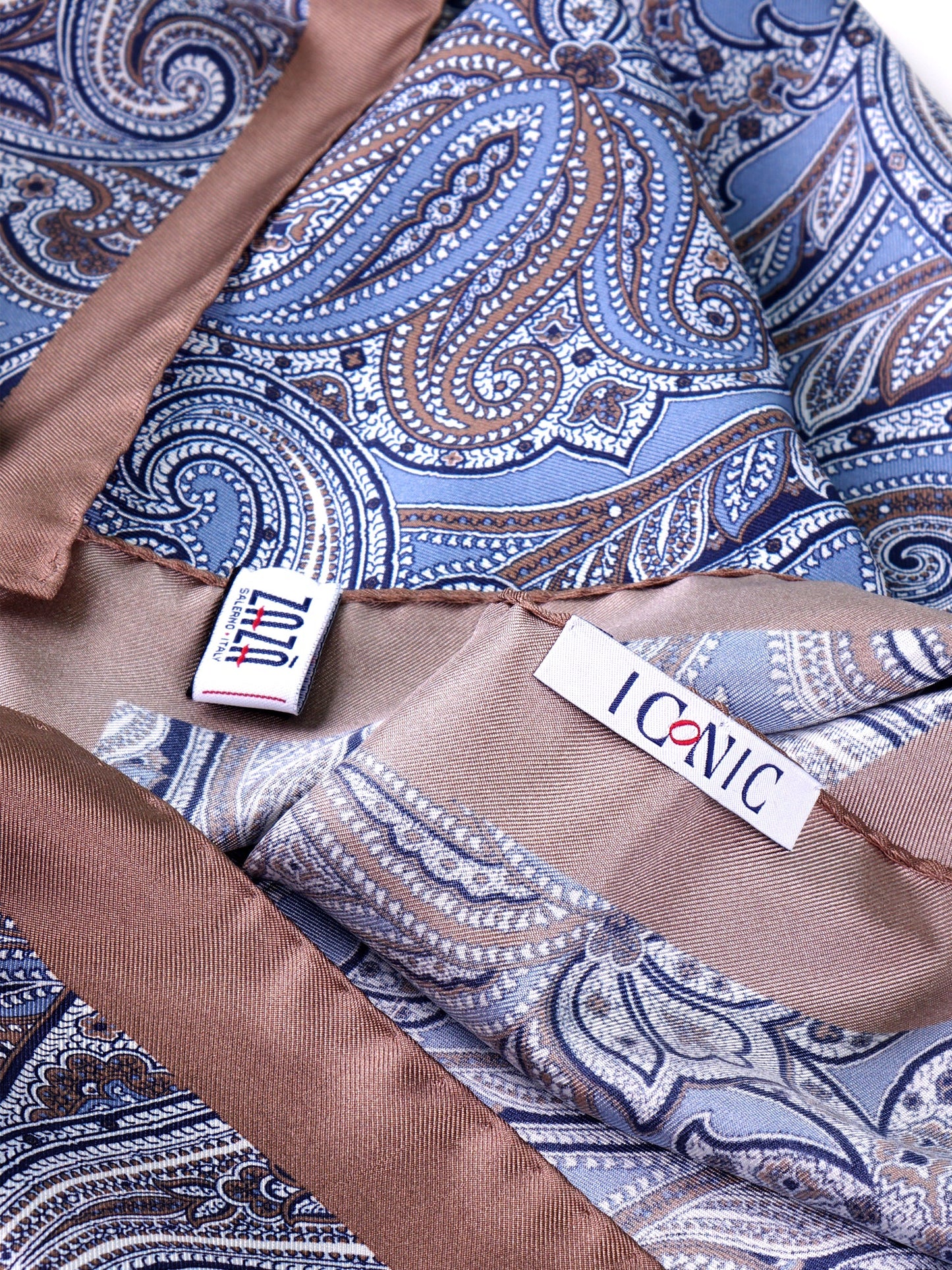 ARABESQUE sky blue printed silk foulard