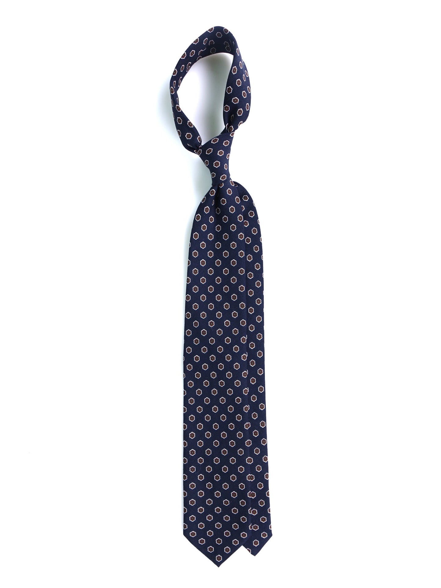 BARBUTI 3-fold tie in navy blue printed challis wool