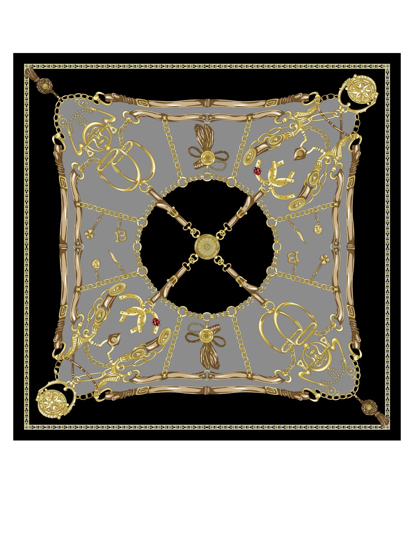 Gray and Black Silk Scarf 90x90cm GOOD LUCK