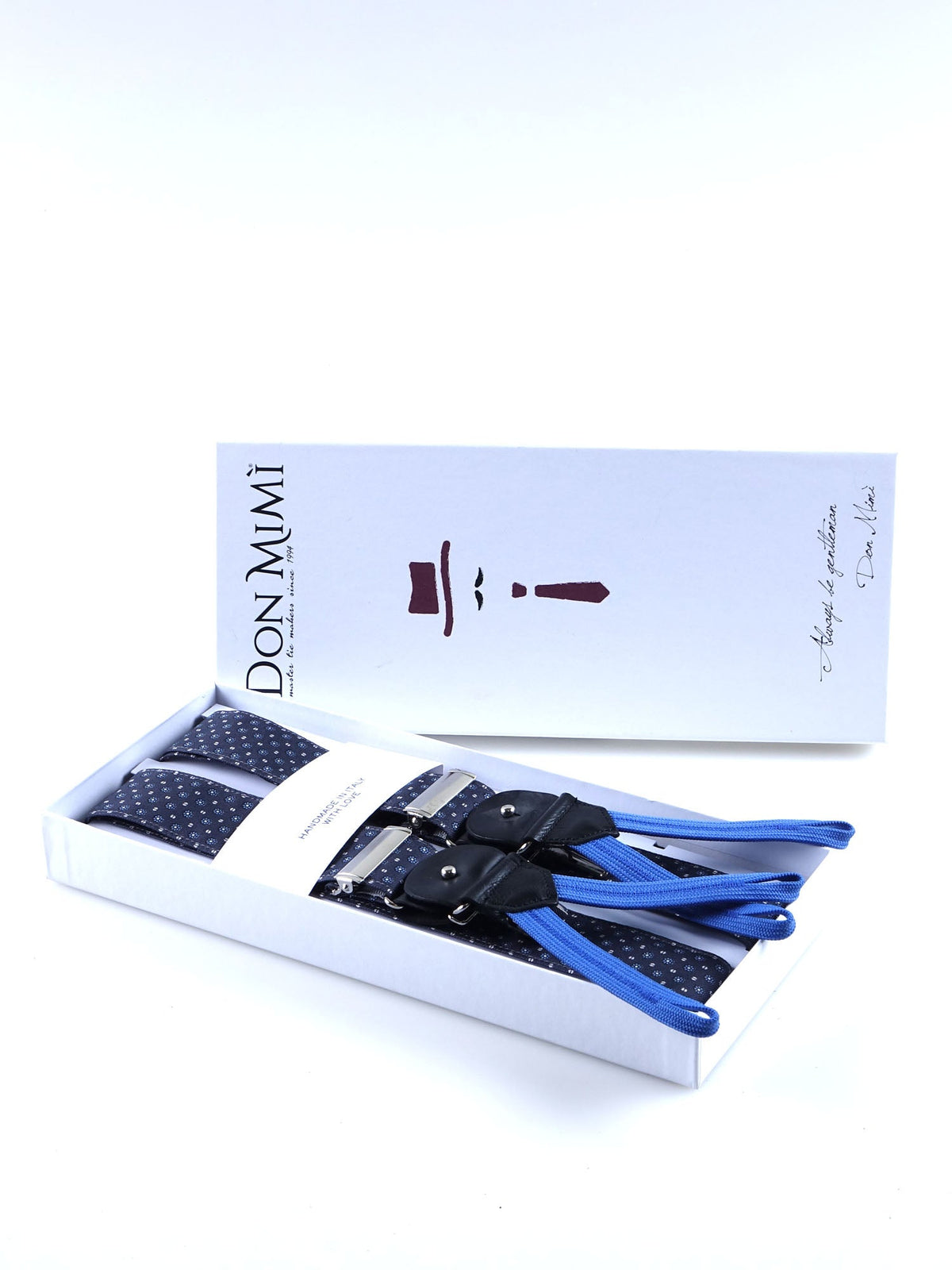 Hybrid suspenders with clips and straps in English printed silk ROSALBY Grey