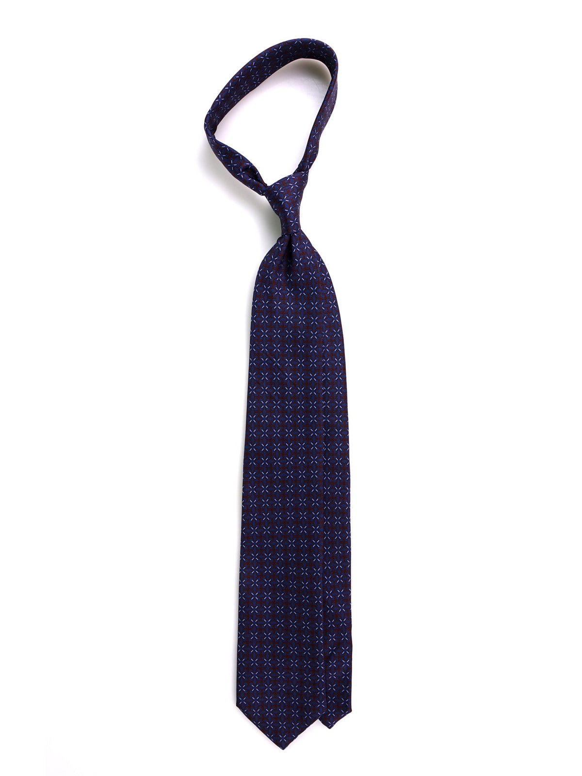 Navy blue 3-fold tie CHARI in printed silk