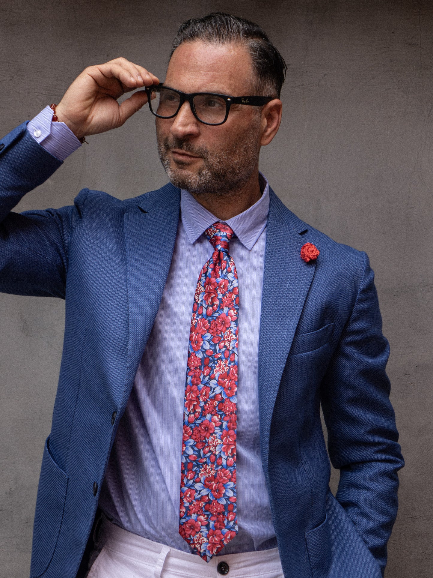 3 Fold red CHARME Silk Satin Printed Tie