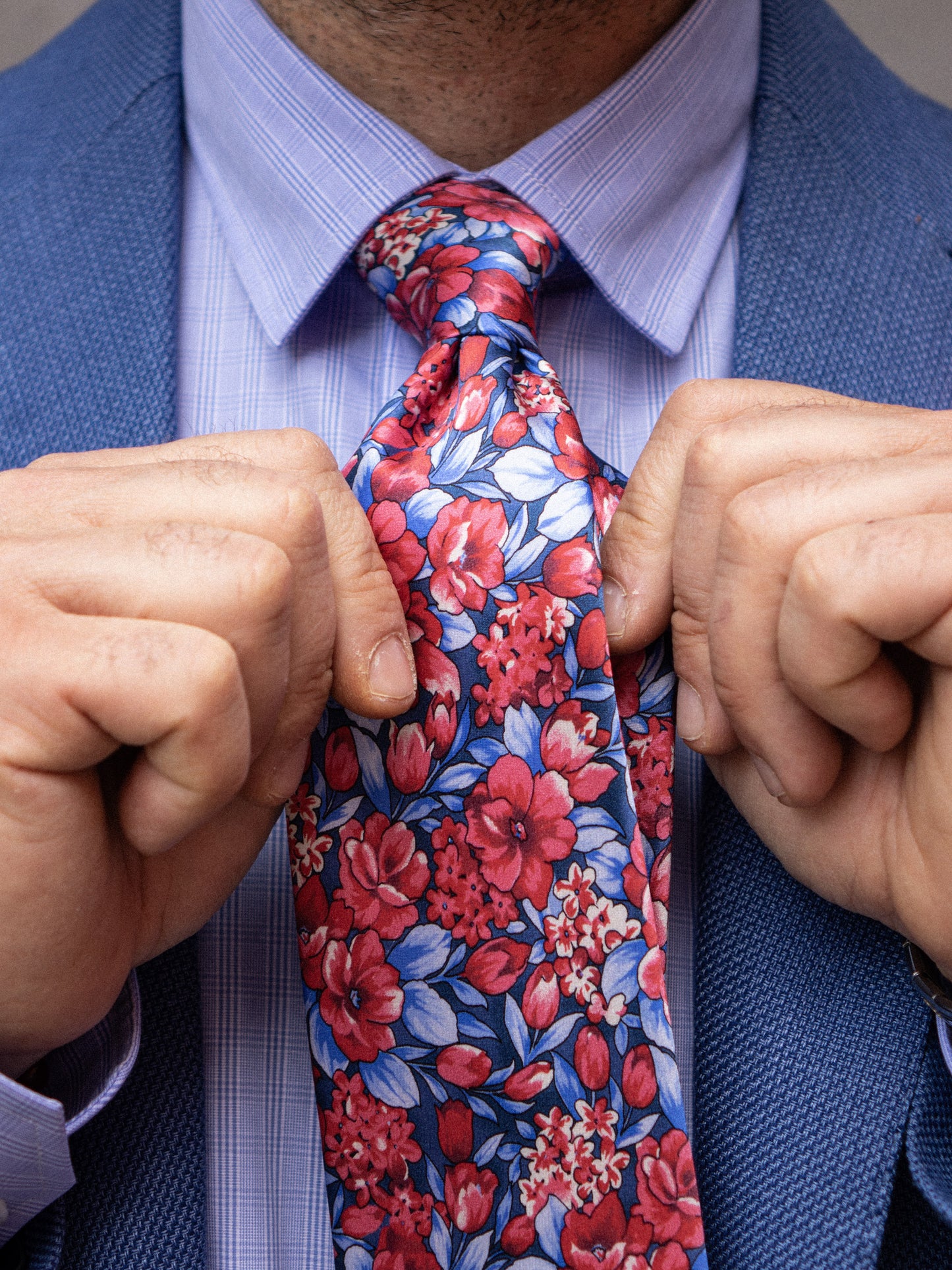 3 Fold red CHARME Silk Satin Printed Tie