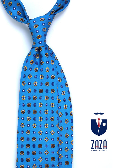 3 fold avion blue Printed silk tie SAMANTHA