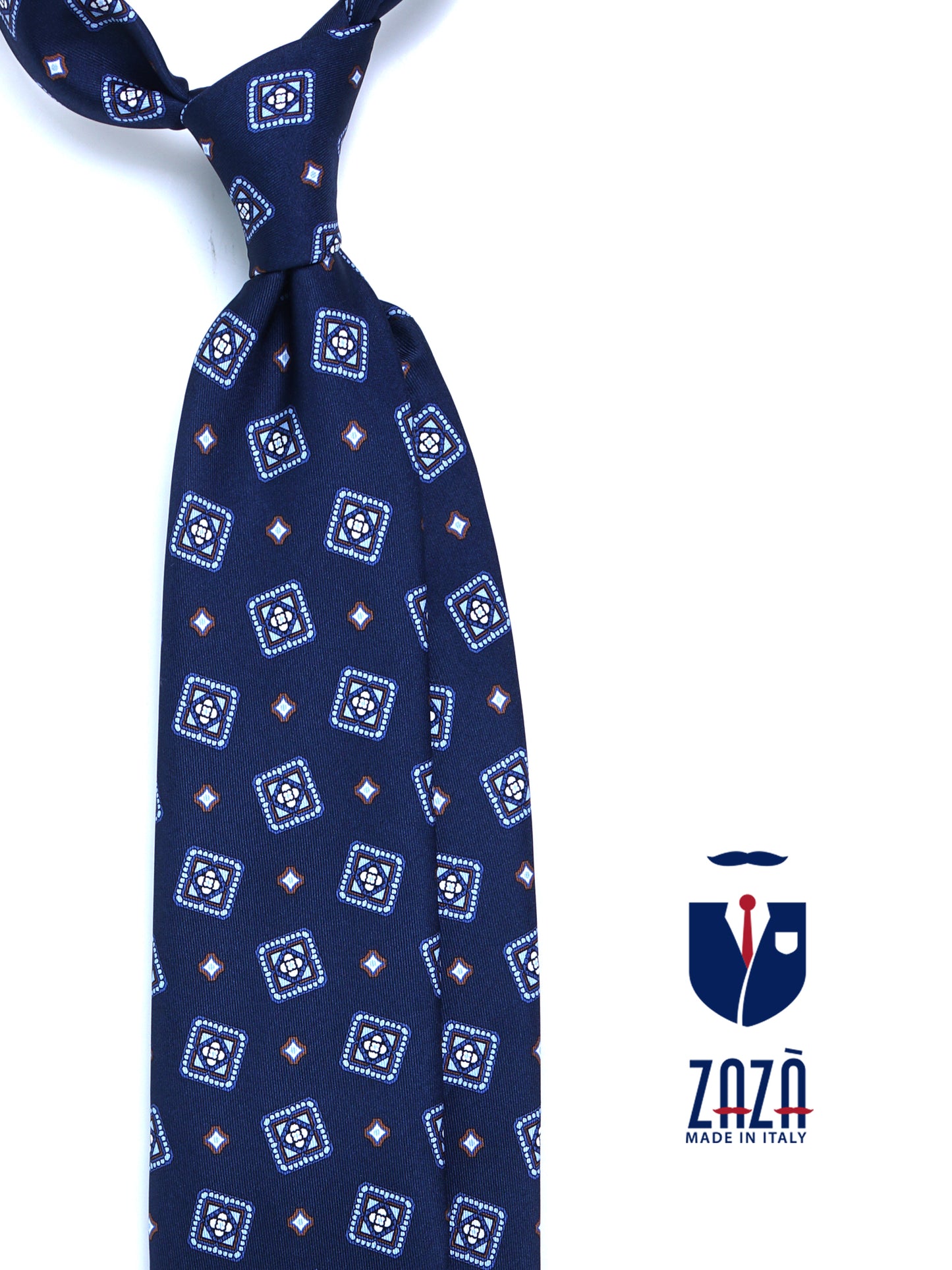 Dark Blue 3 Fold Printed Silk Tie DANIELA