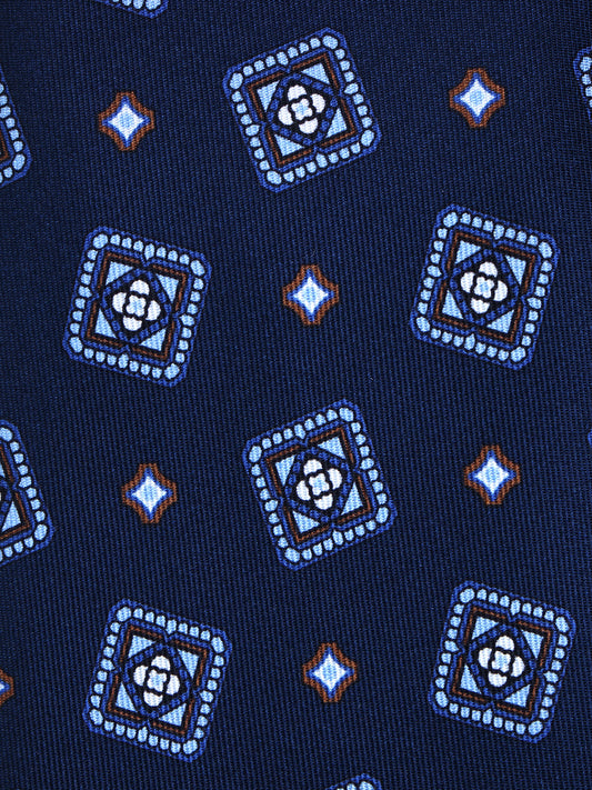 Dark Blue 3 Fold Printed Silk Tie DANIELA