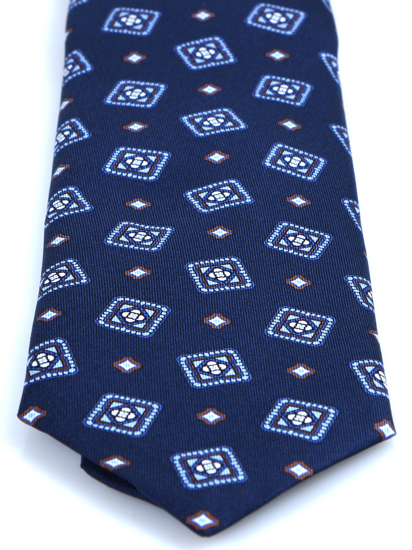 Dark Blue 3 Fold Printed Silk Tie DANIELA