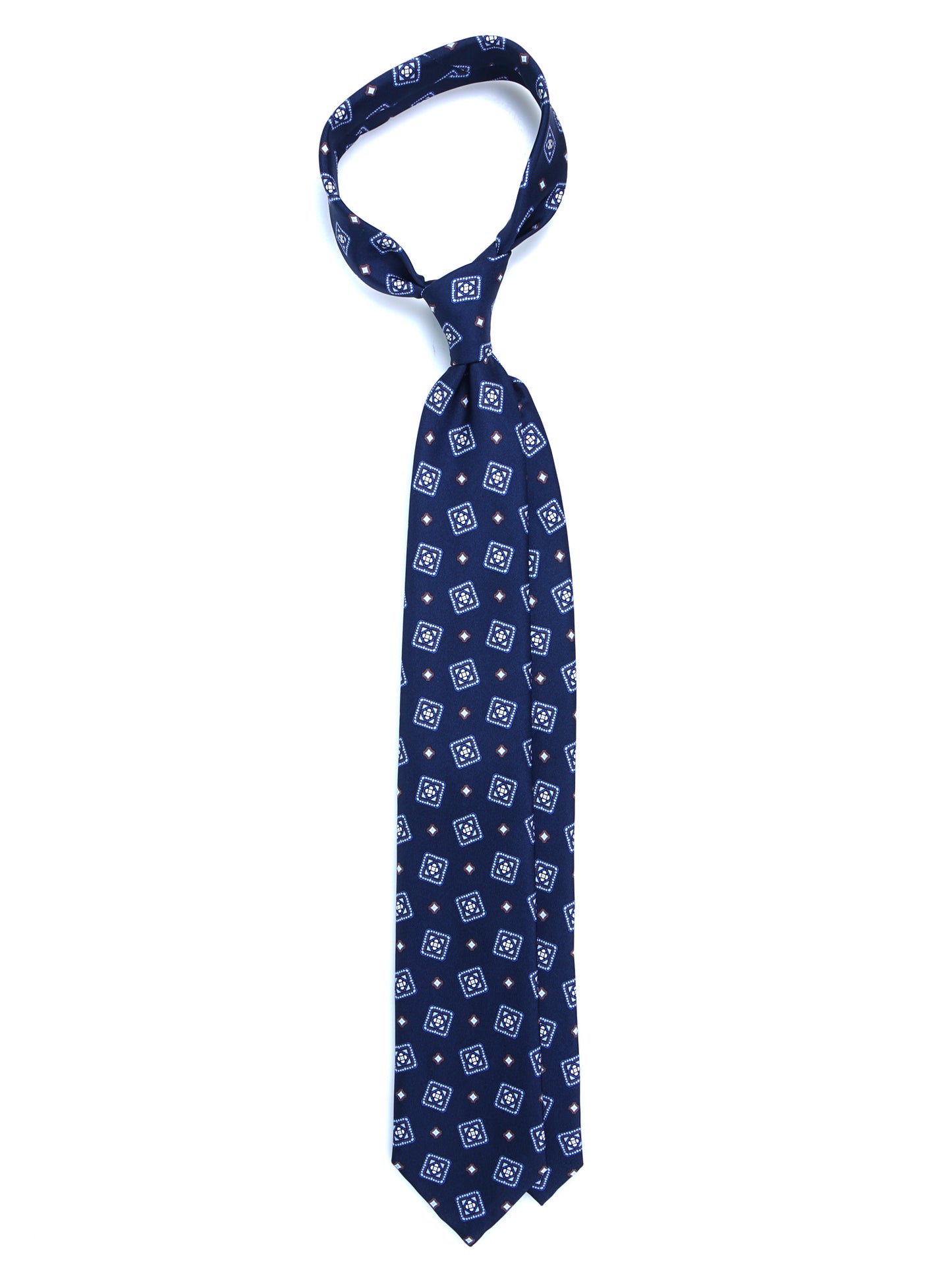 Dark Blue 3 Fold Printed Silk Tie DANIELA