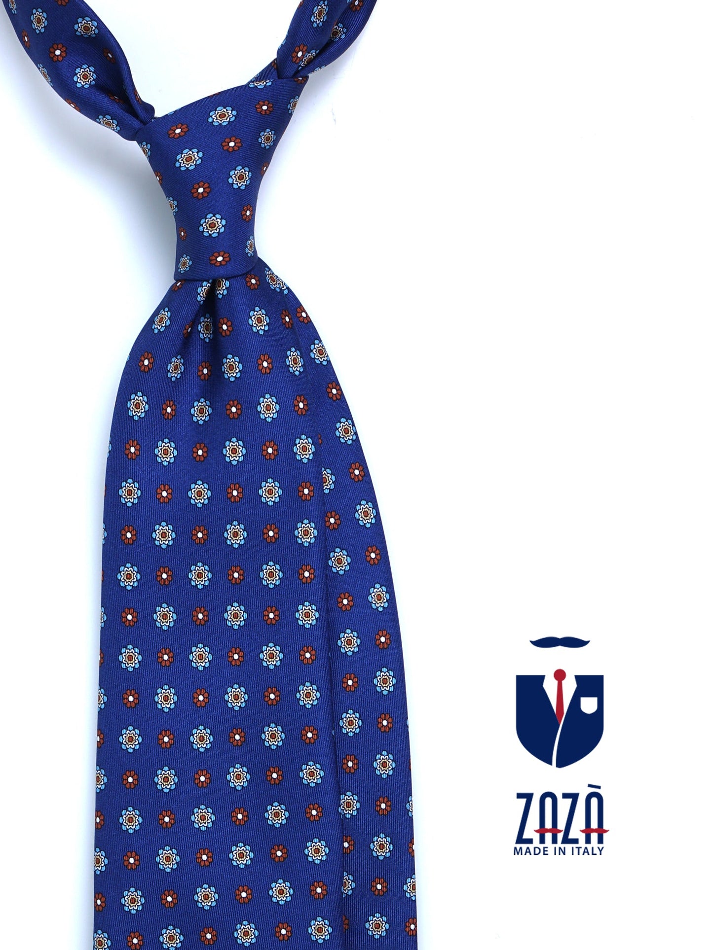 3 fold blue Printed silk tie SAMANTHA
