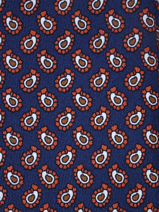 Blue 3 Folds BARDOT Printed Silk Tie
