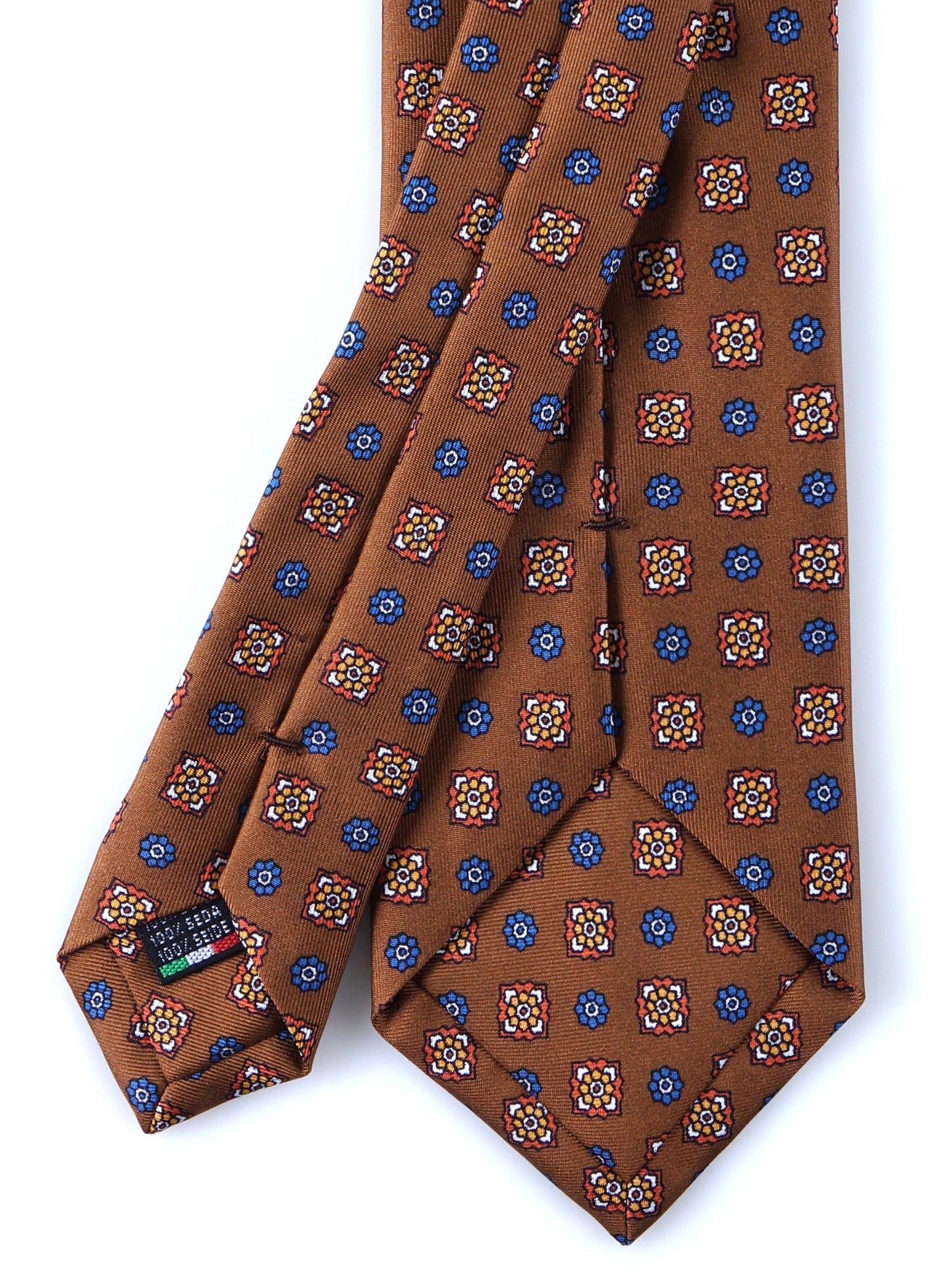 Brown Tie 3 Folds GAIA in Printed Silk
