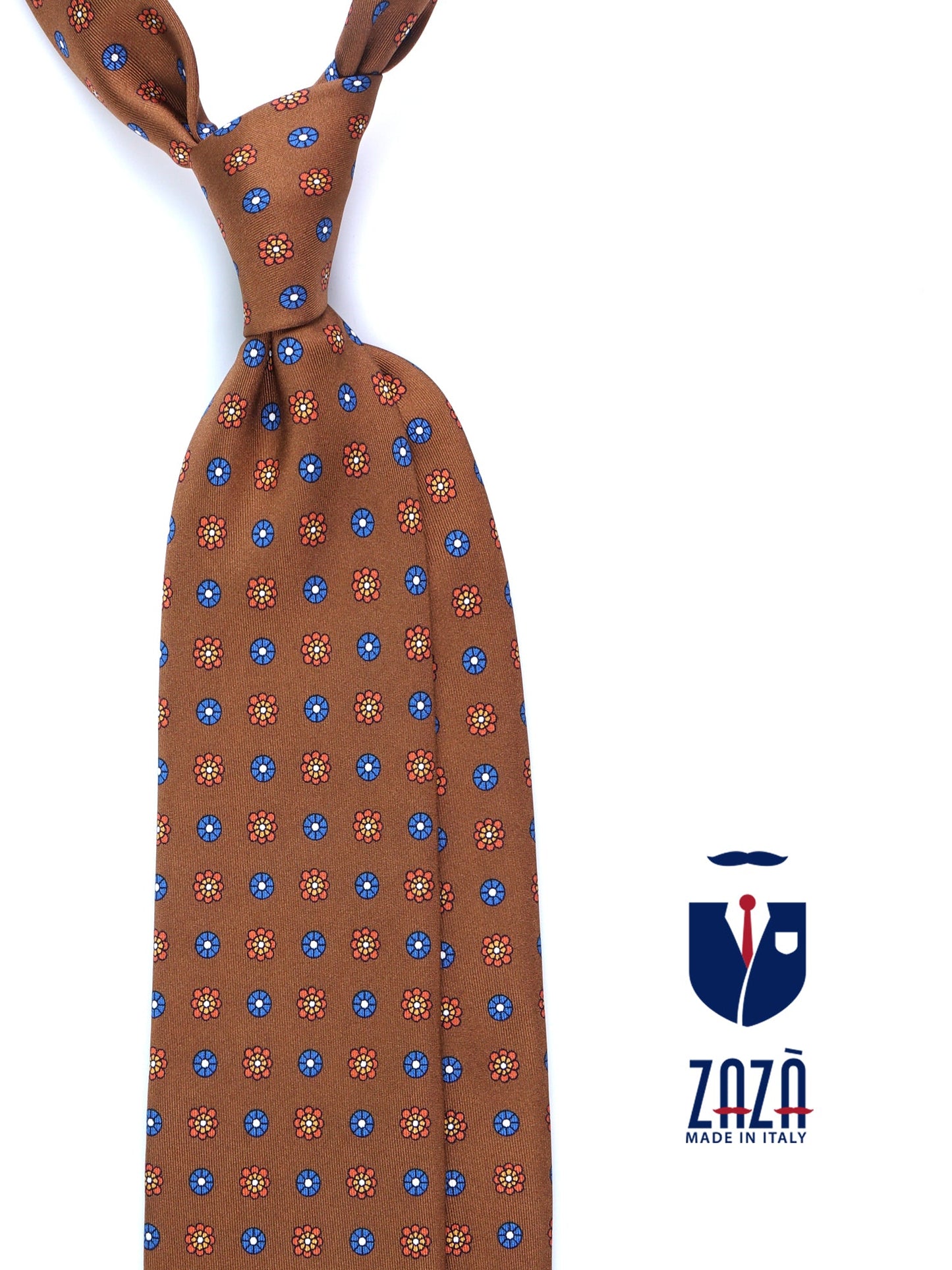 Brown 3 Folds VALERY Printed Silk Tie