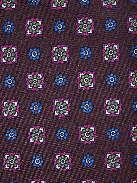 Dark Brown Tie 3 Folds GAIA in Printed Silk