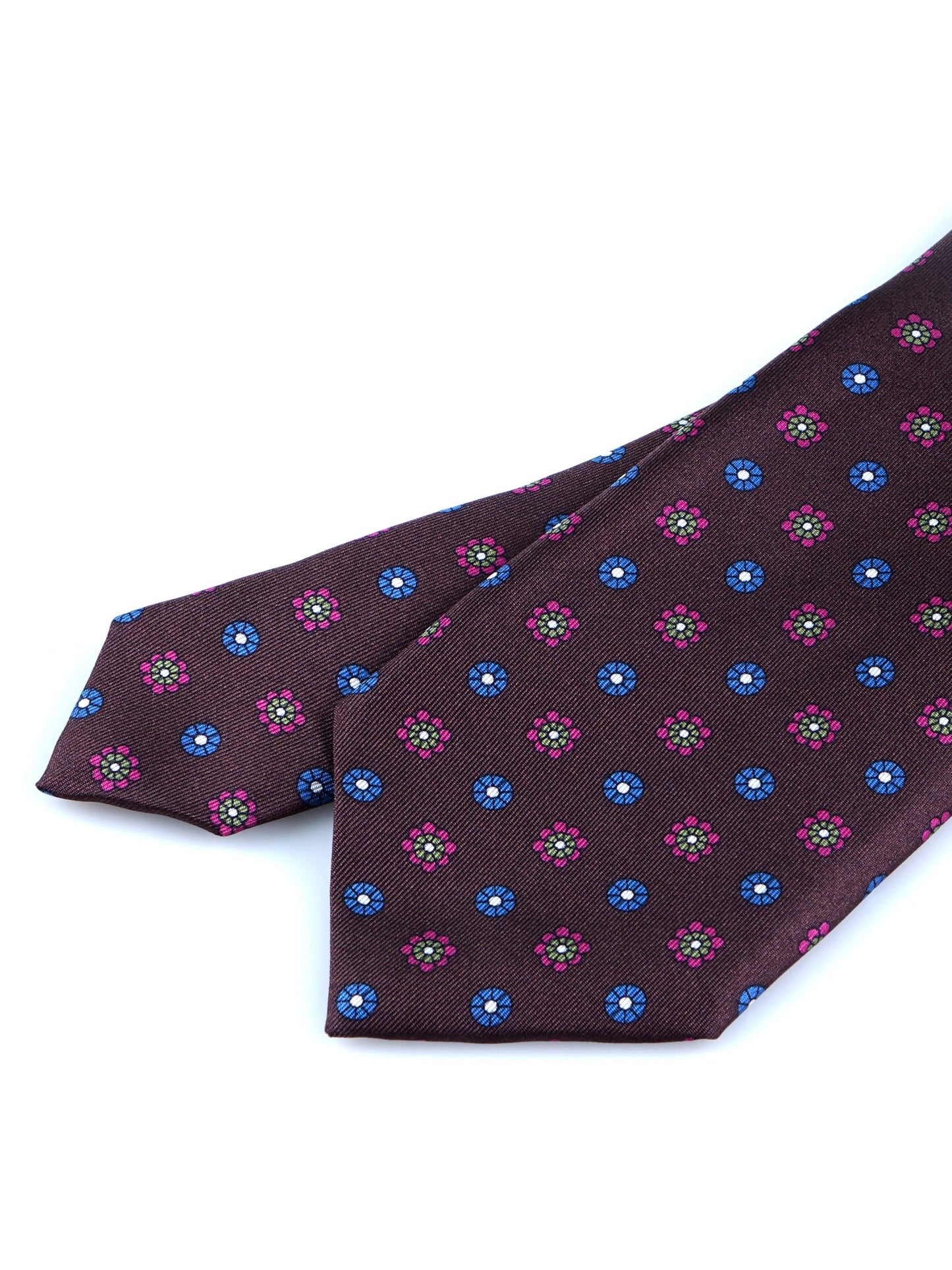 Dark Brown 3 Folds VALERY Printed Silk Tie