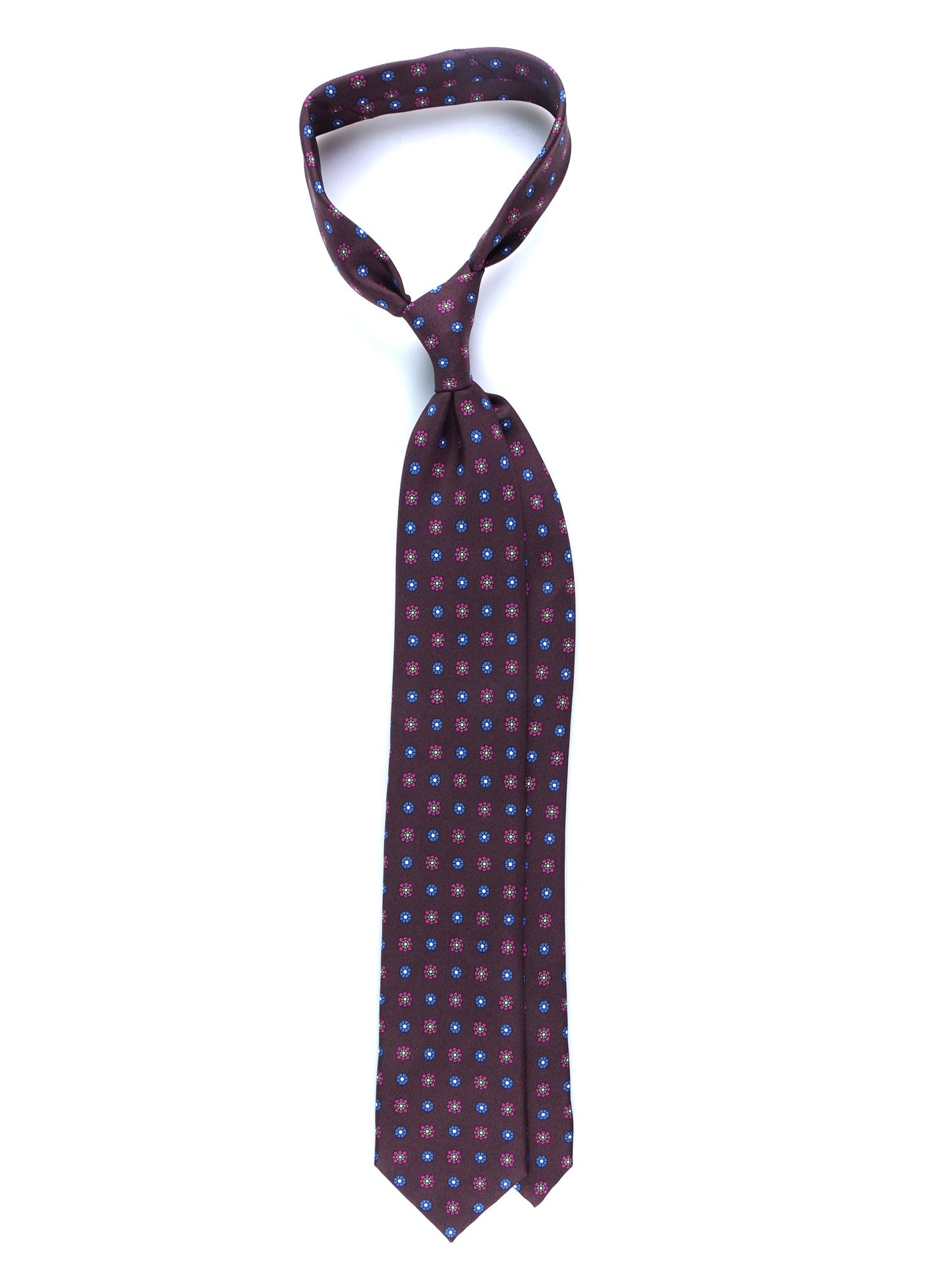 Dark Brown 3 Folds VALERY Printed Silk Tie