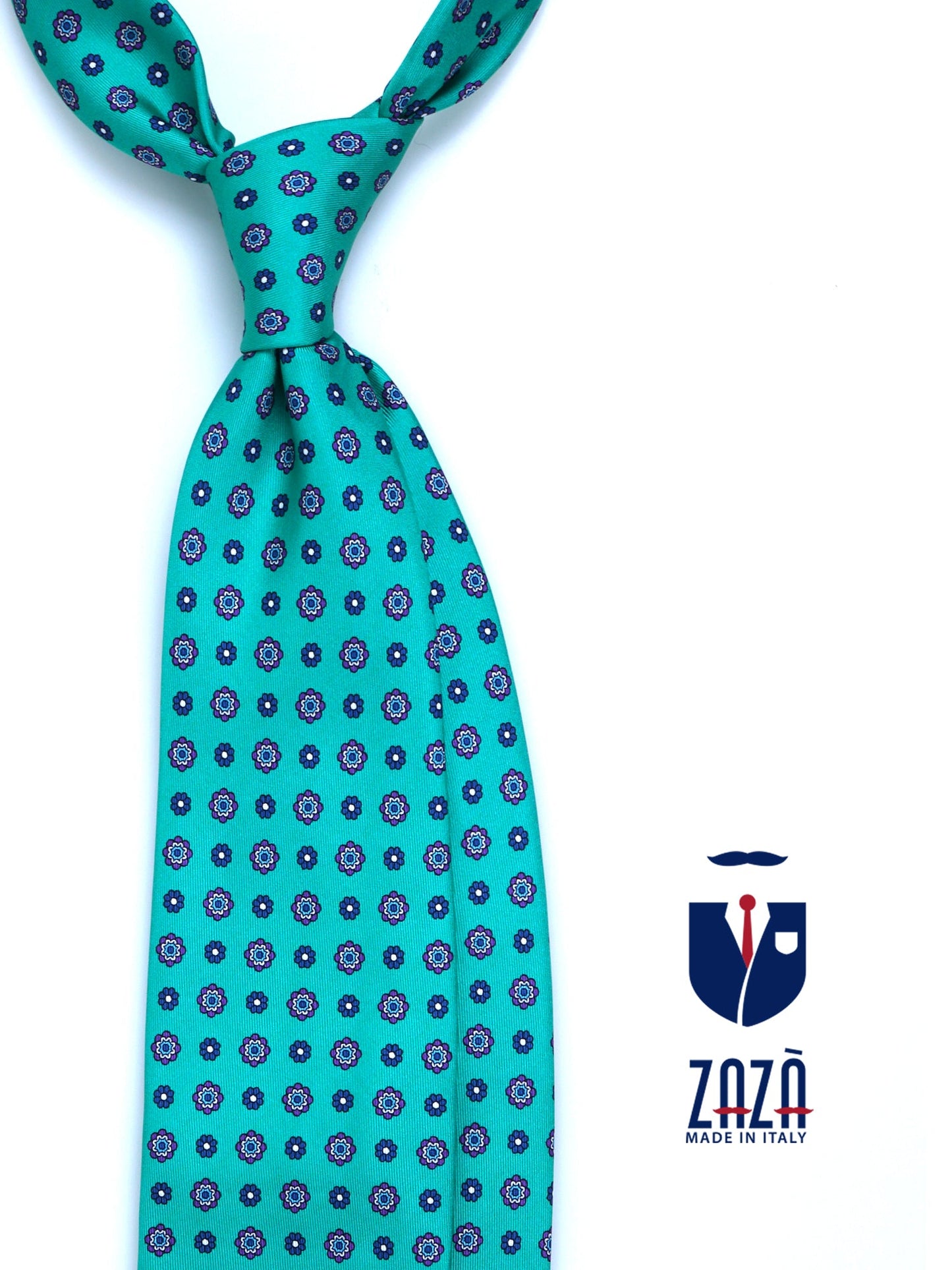 3 Fold Green Printed Silk Tie SAMANTHA