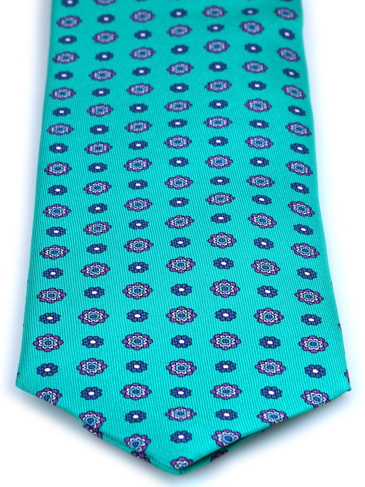 3 Fold Green Printed Silk Tie SAMANTHA