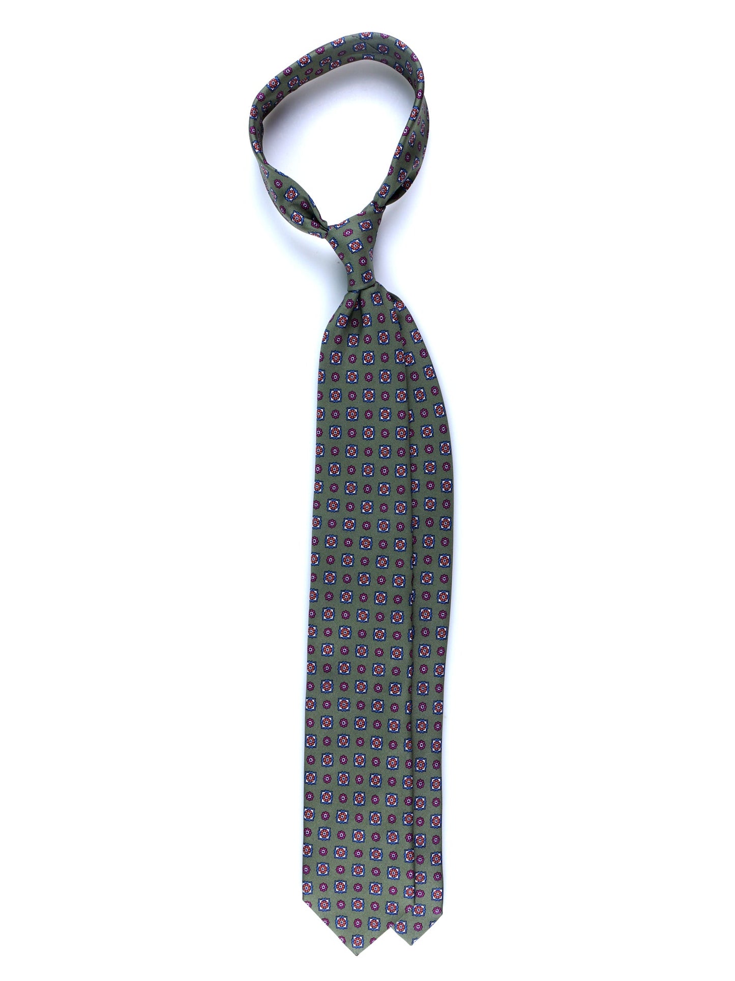 Green Tie 3 Folds GAIA in Printed Silk
