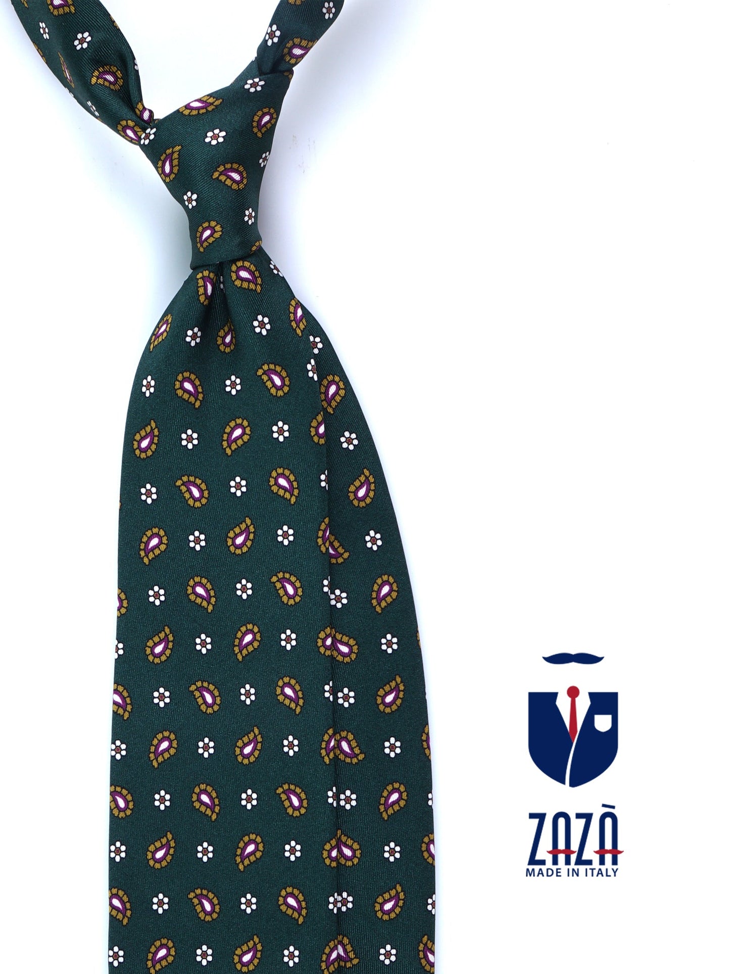 Green Tie 3 Folds ESTER in Printed Silk