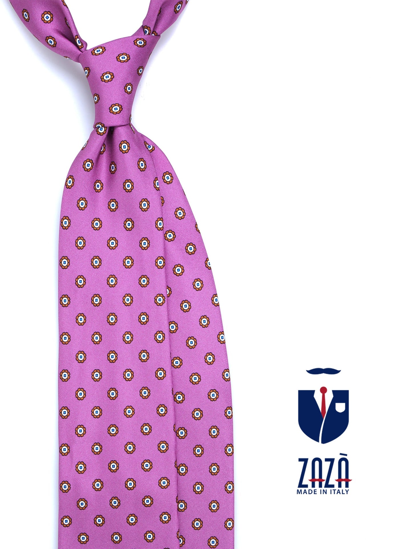 3 fold pink Printed silk tie VANNY