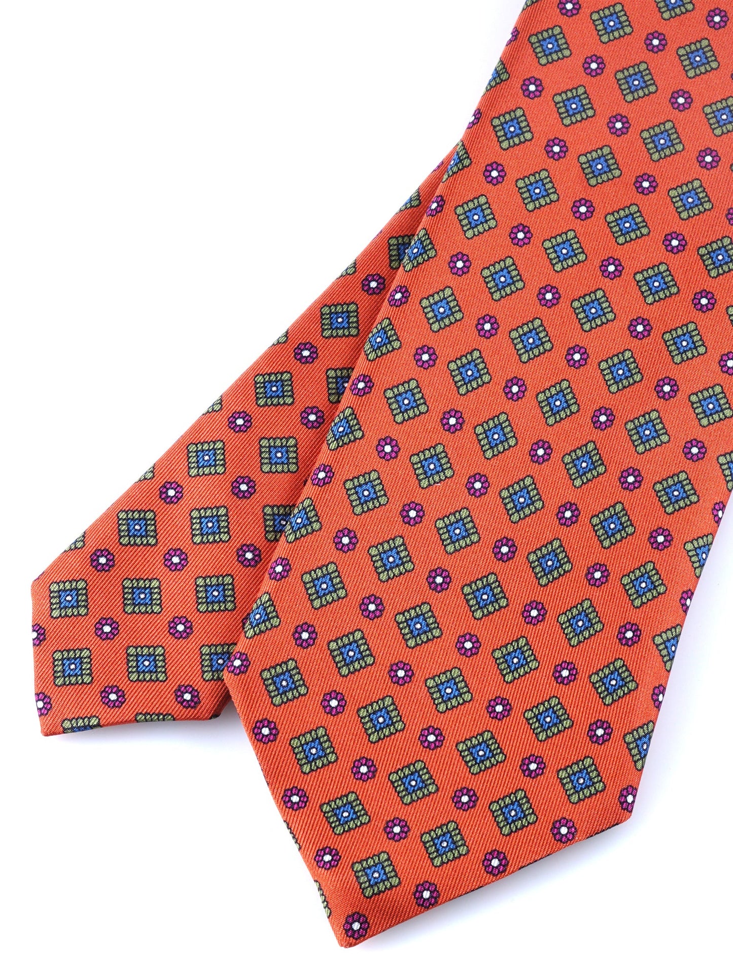 Orange 3 Fold MARGY Printed Silk Tie