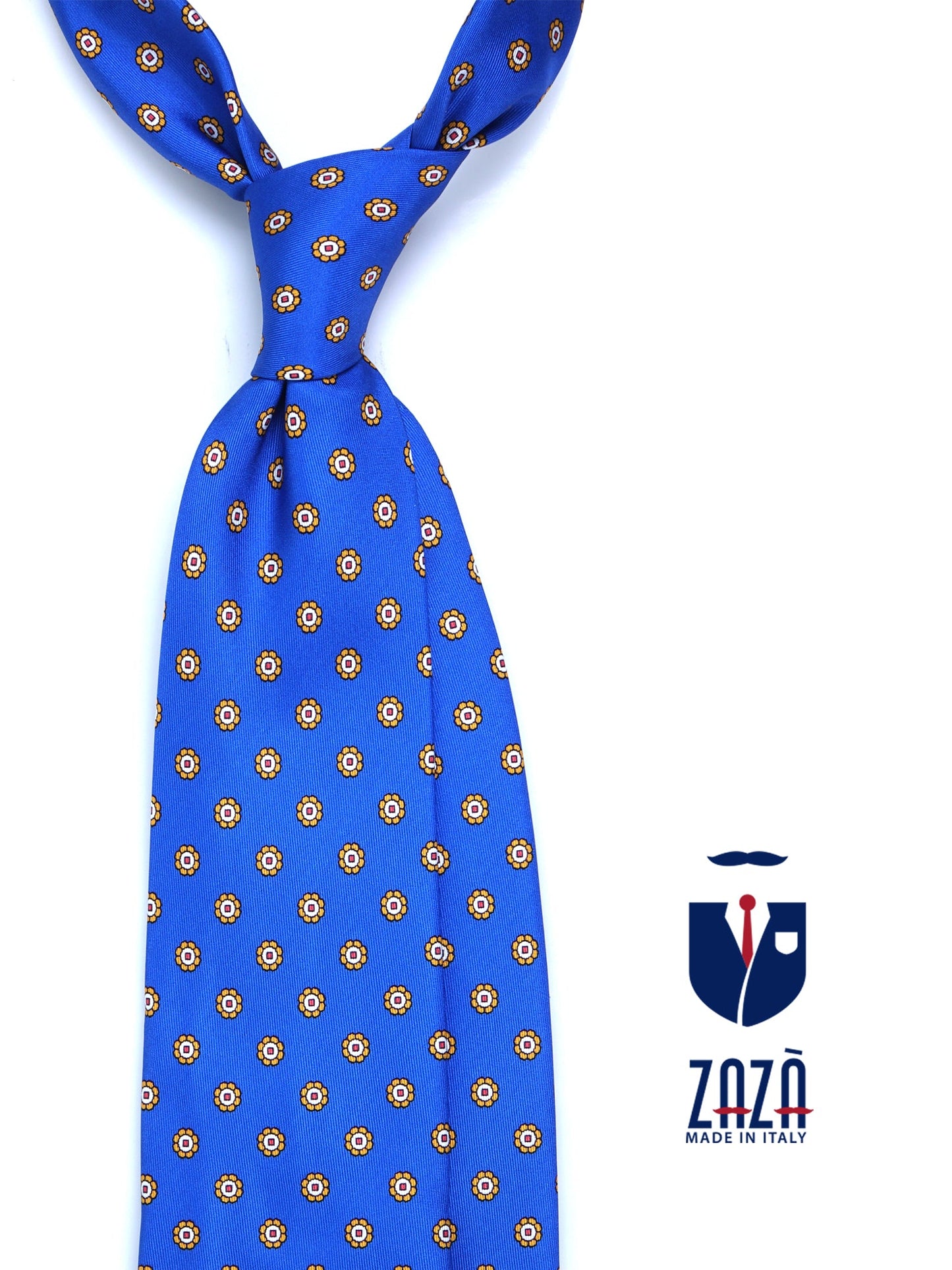 3 Fold Electric blue Printed Silk Tie VANNY