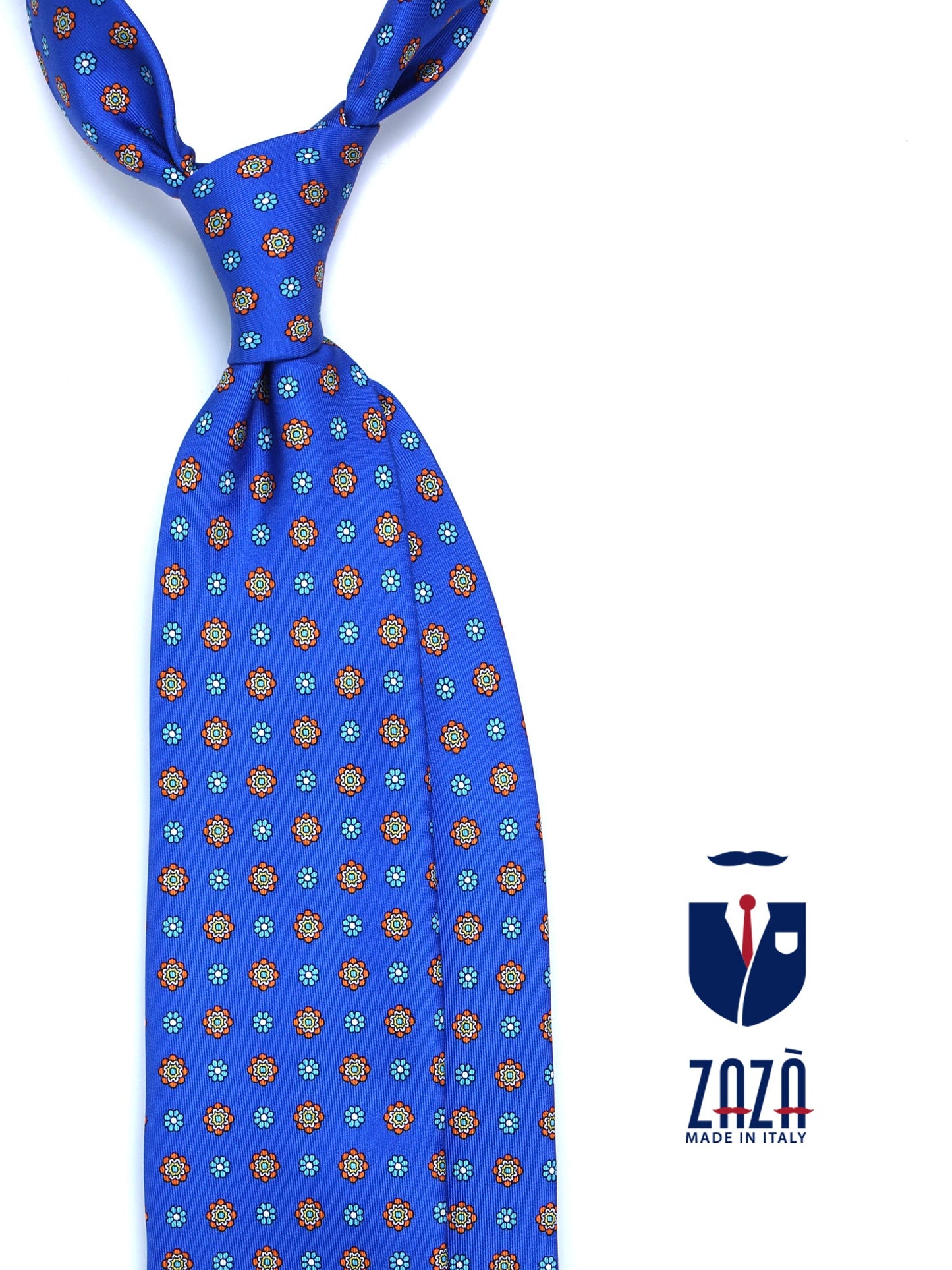 3-fold electric blue printed silk tie SAMANTHA