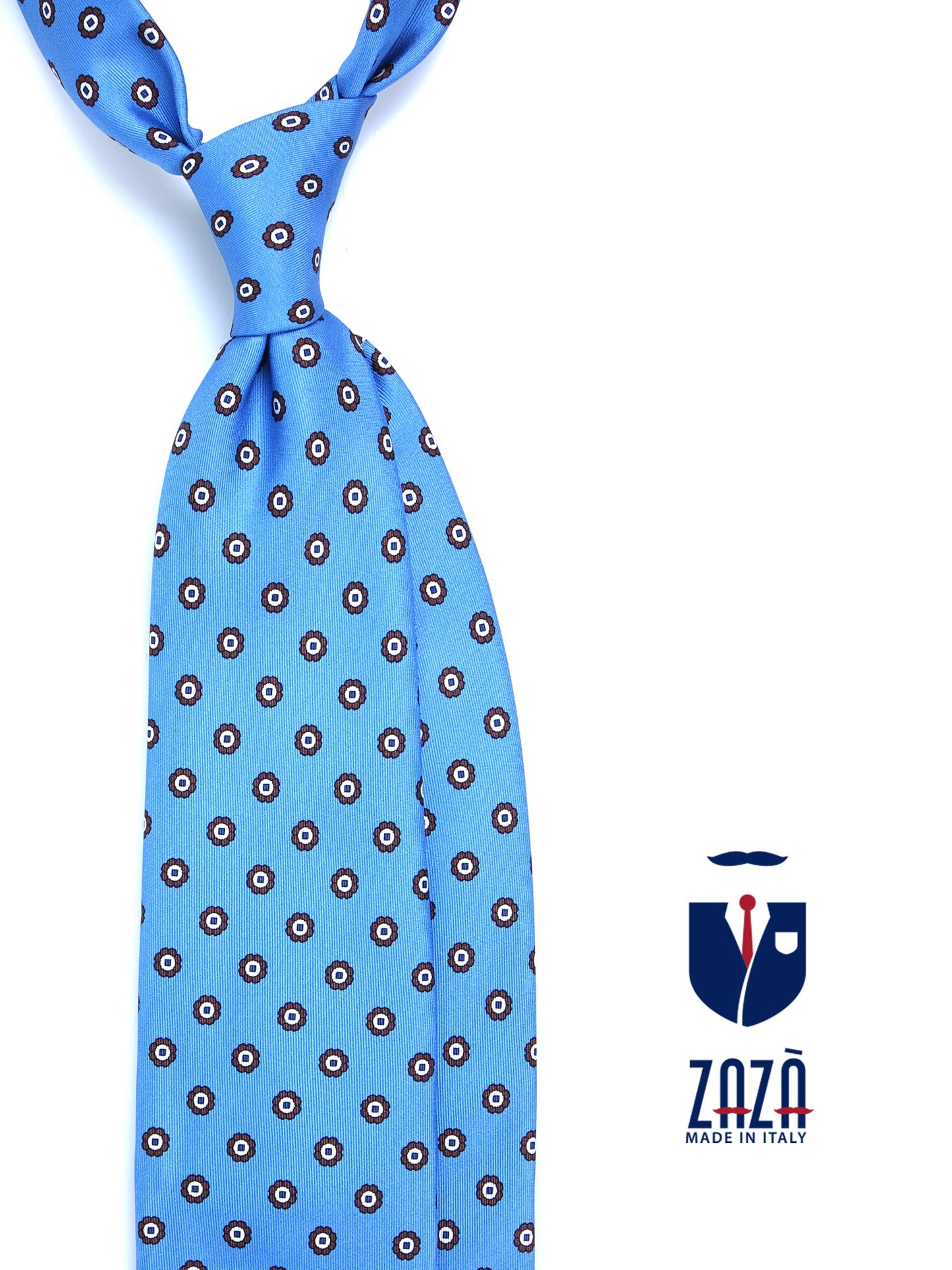 3 fold light blue Printed silk tie VANNY