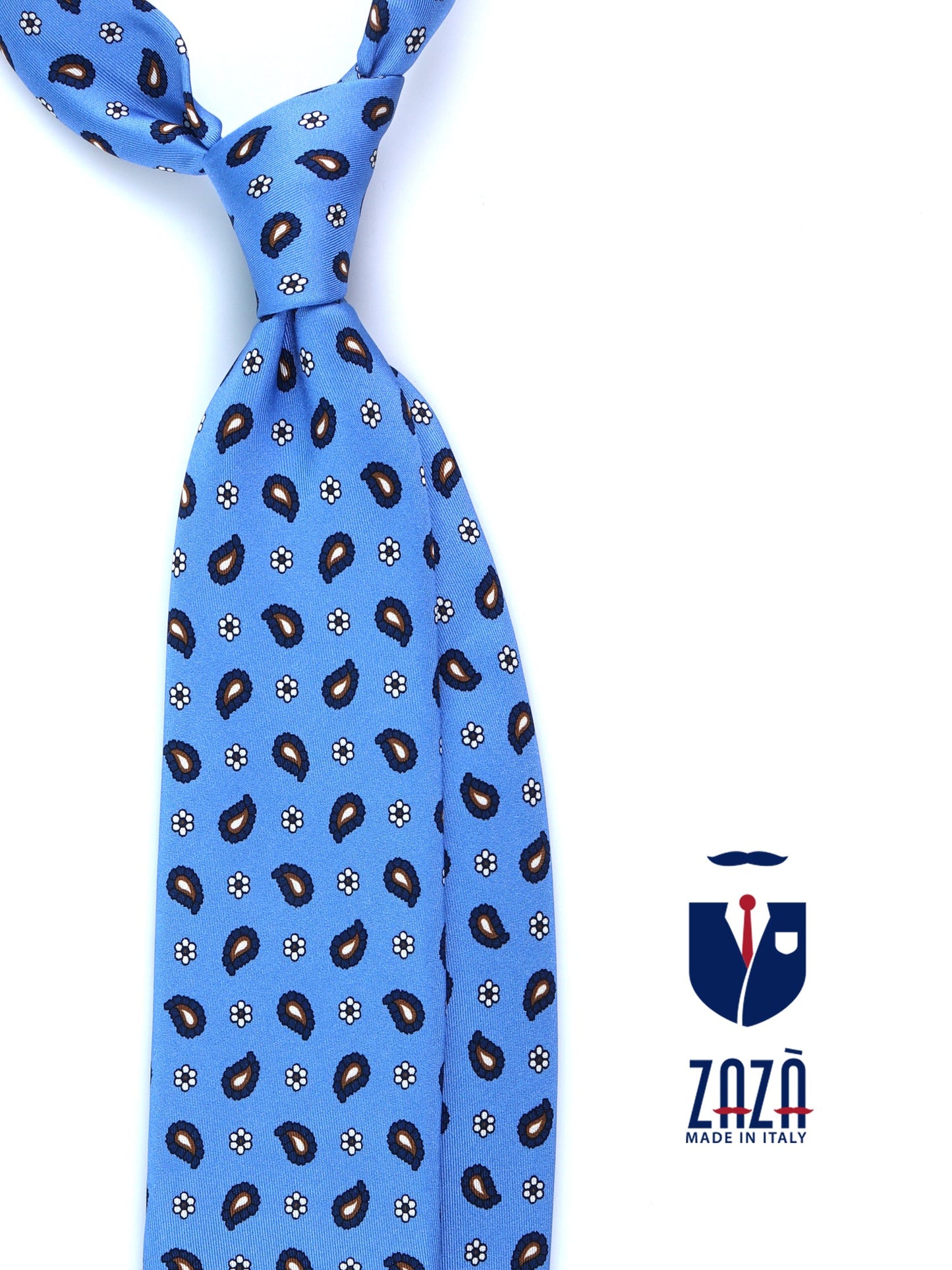 Light Blue 3 Folds TIE in Printed Silk