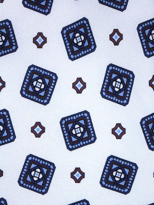 White 3 fold printed silk tie DANIELA