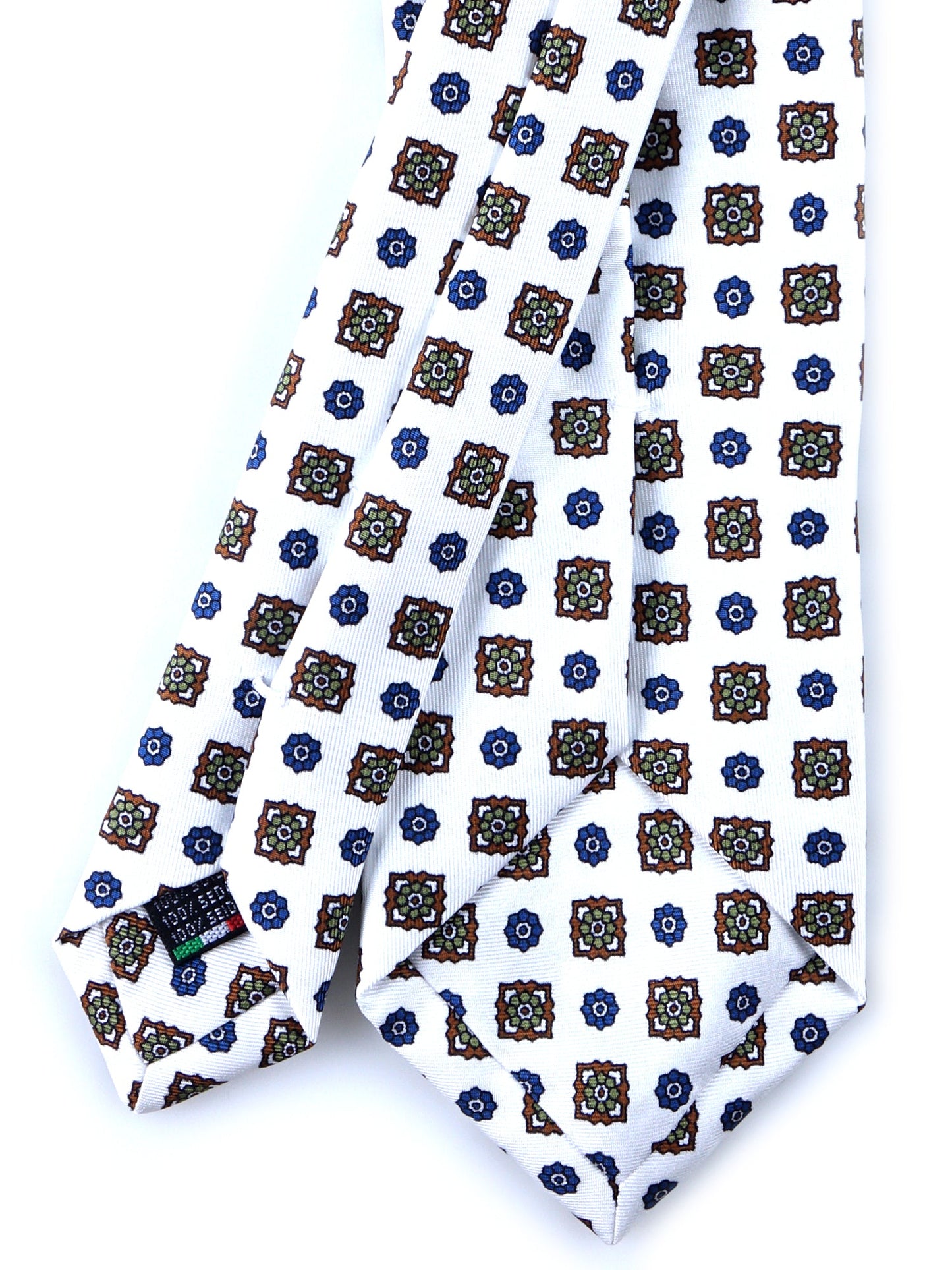 White 3 Fold GAIA Printed Silk Tie