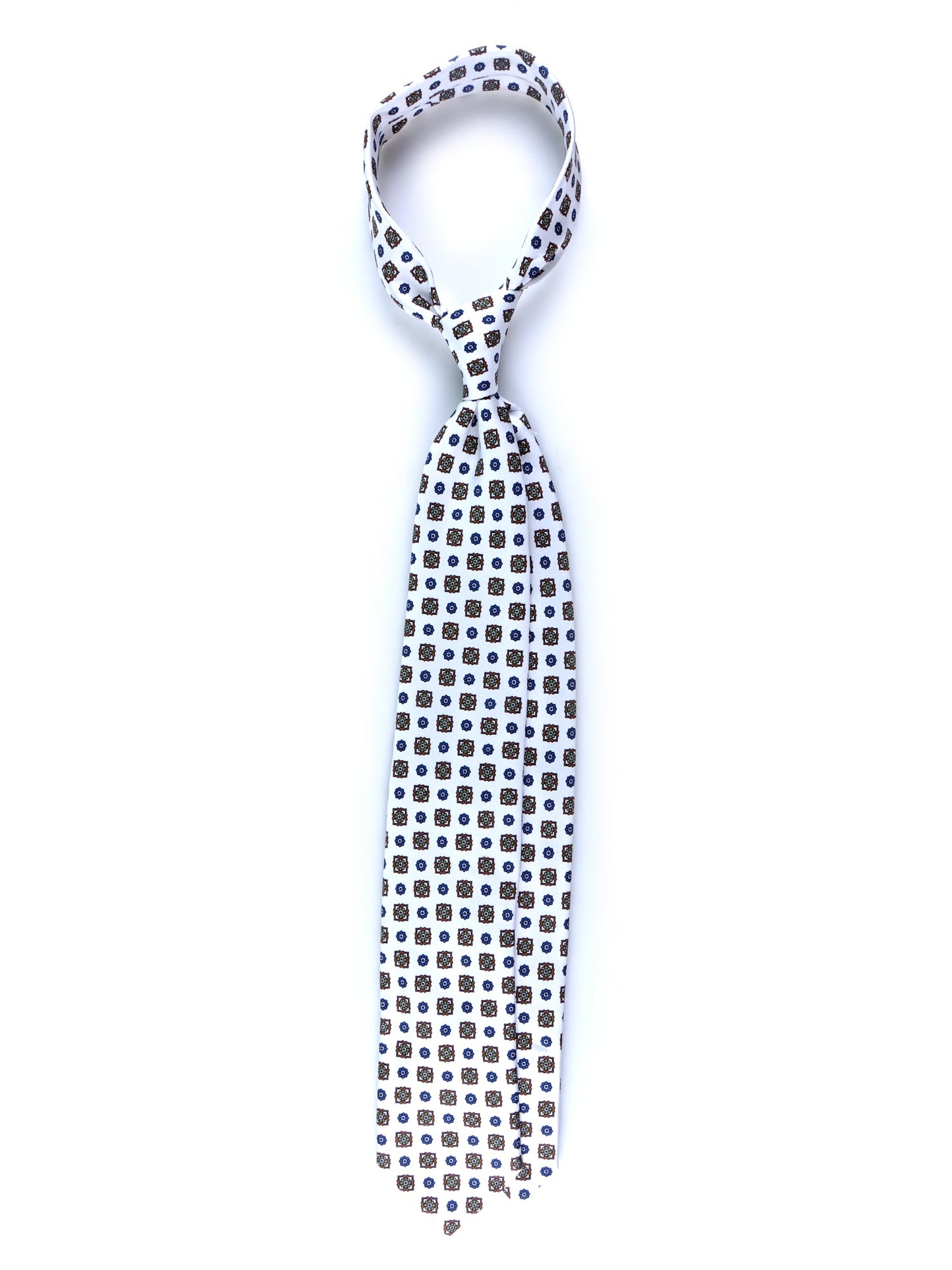White 3 Fold GAIA Printed Silk Tie