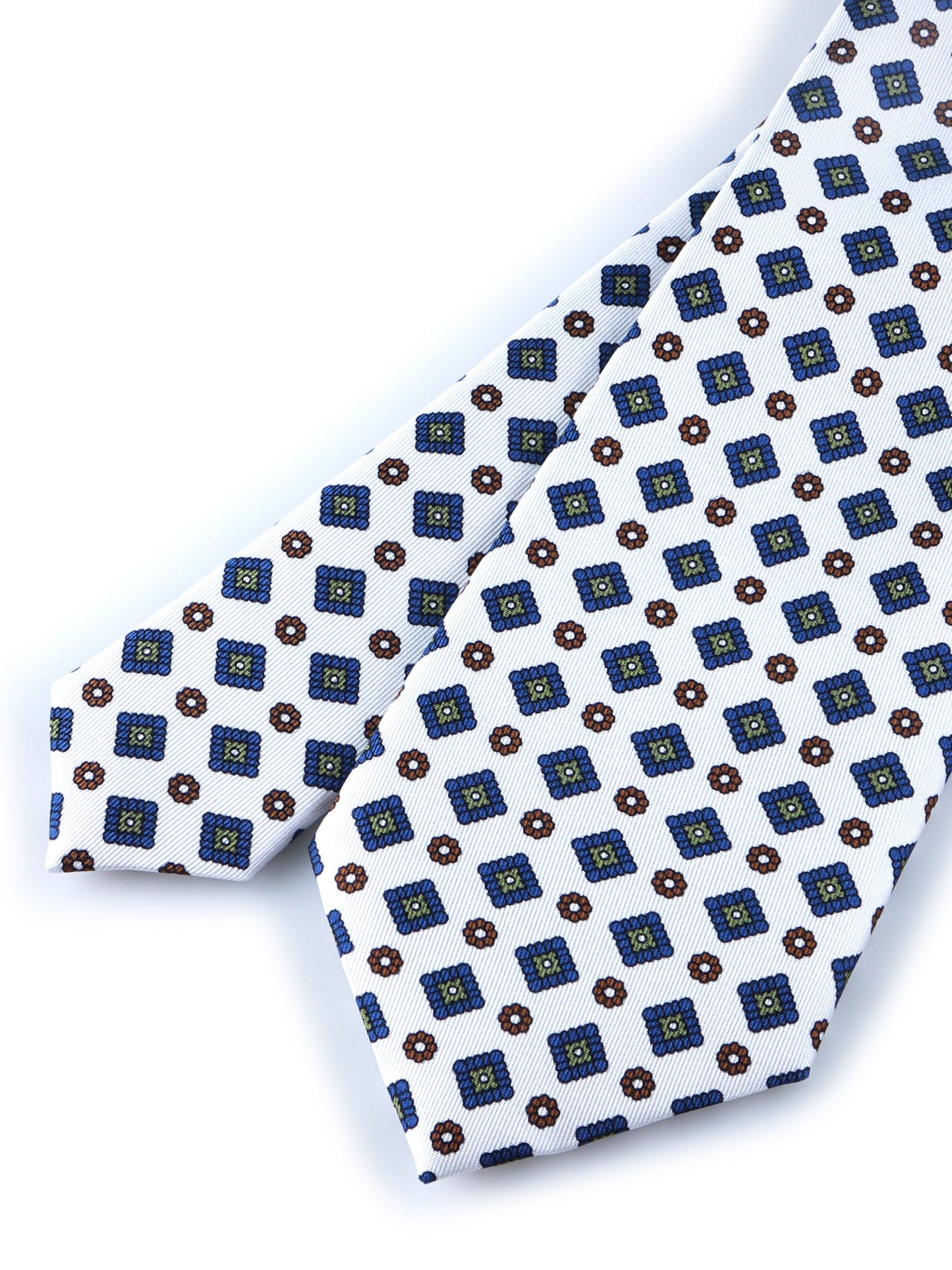 White 3-Fold MARGY Printed Silk Tie