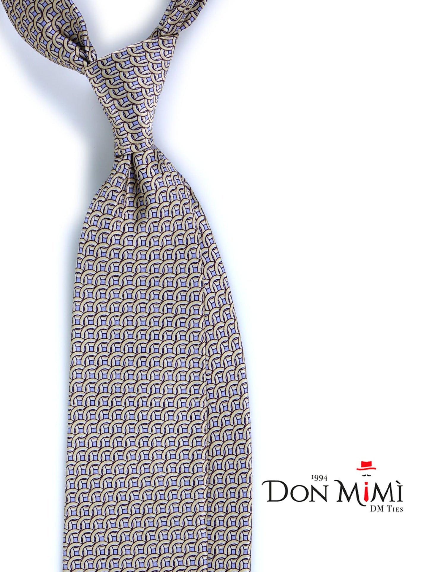 3 Fold beige CROSS Tie in Printed Satin Silk