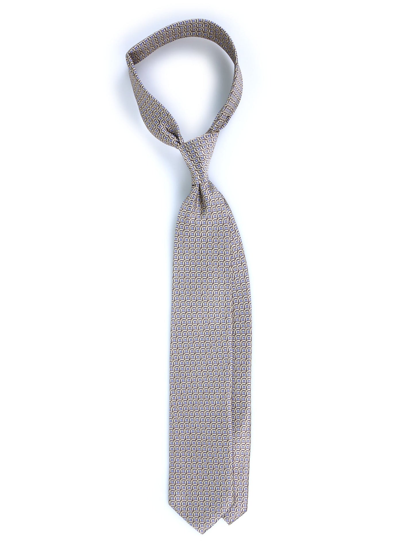3 Fold beige CROSS Tie in Printed Satin Silk