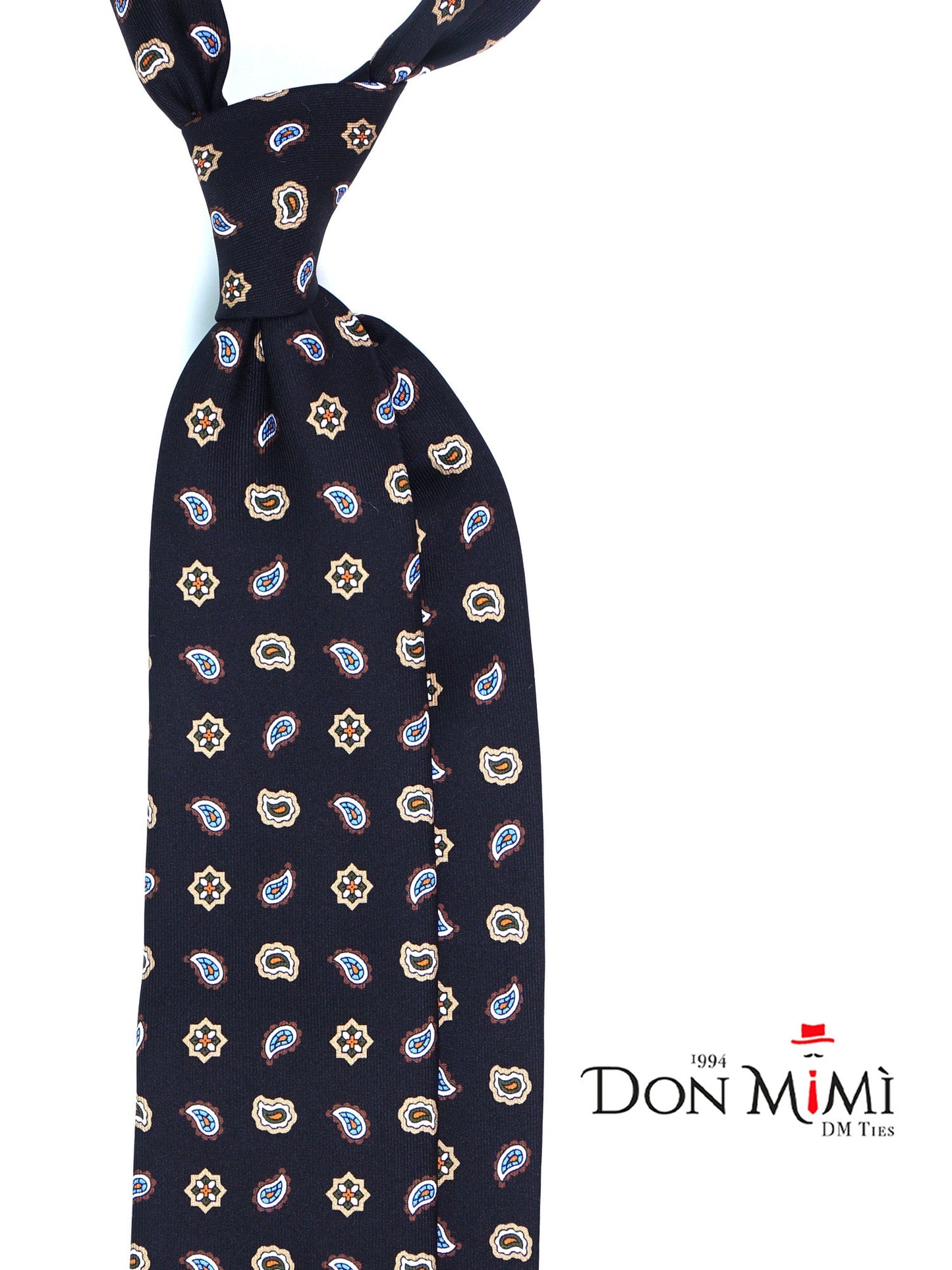 Black Tie 3 Folds NIKKY in Printed English Silk