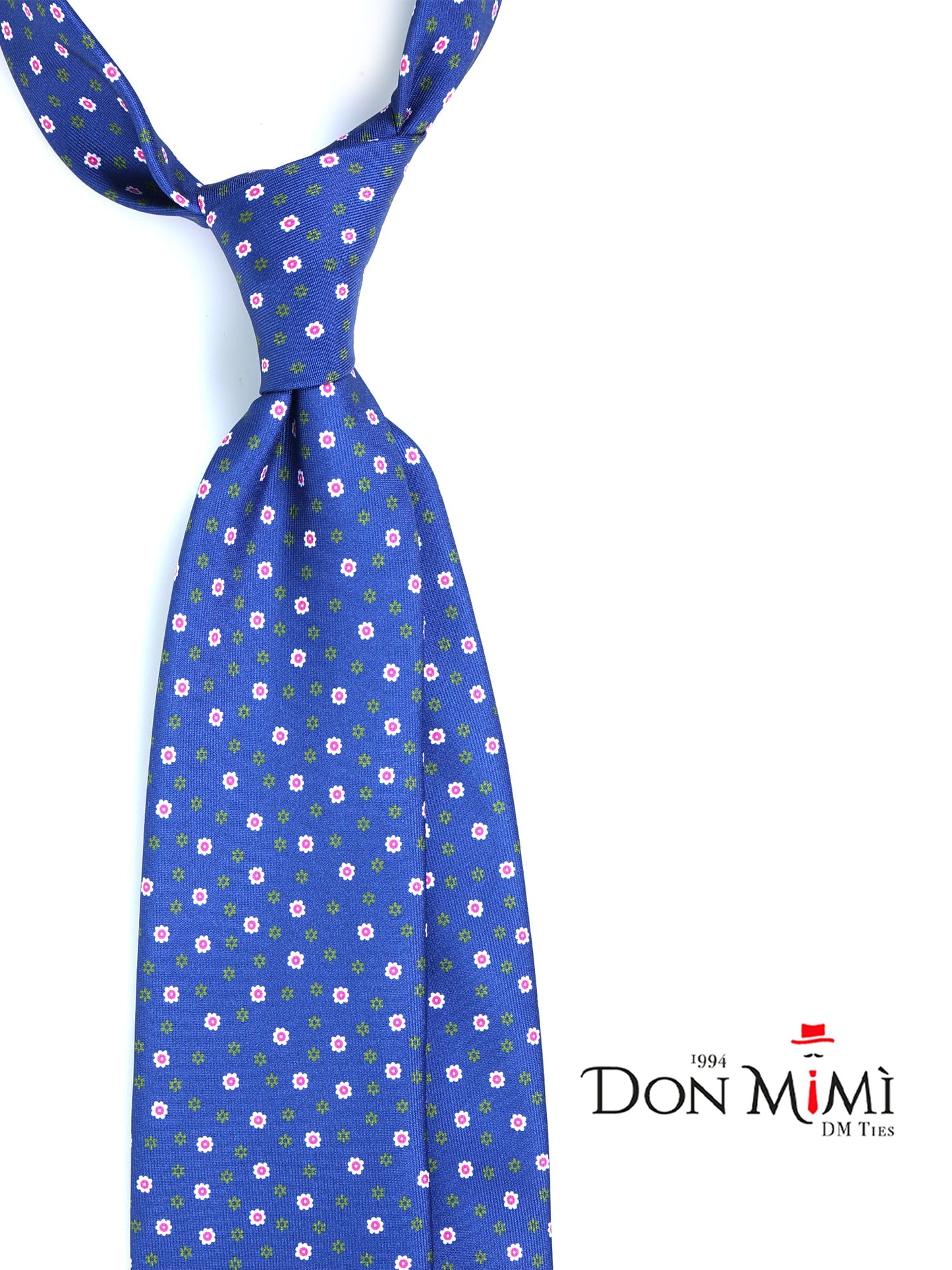 Blue 3 Fold tie JULIA in Printed English Silk