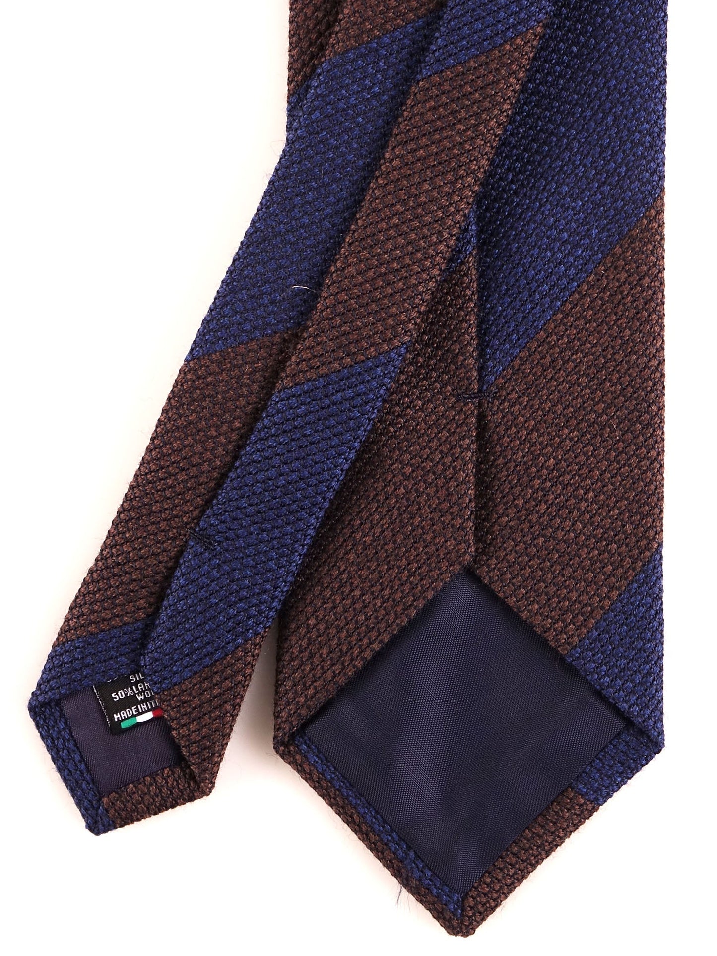 3 Fold Blue/Brown Regimental Tie in Silk/Wool Genadine ISABEL
