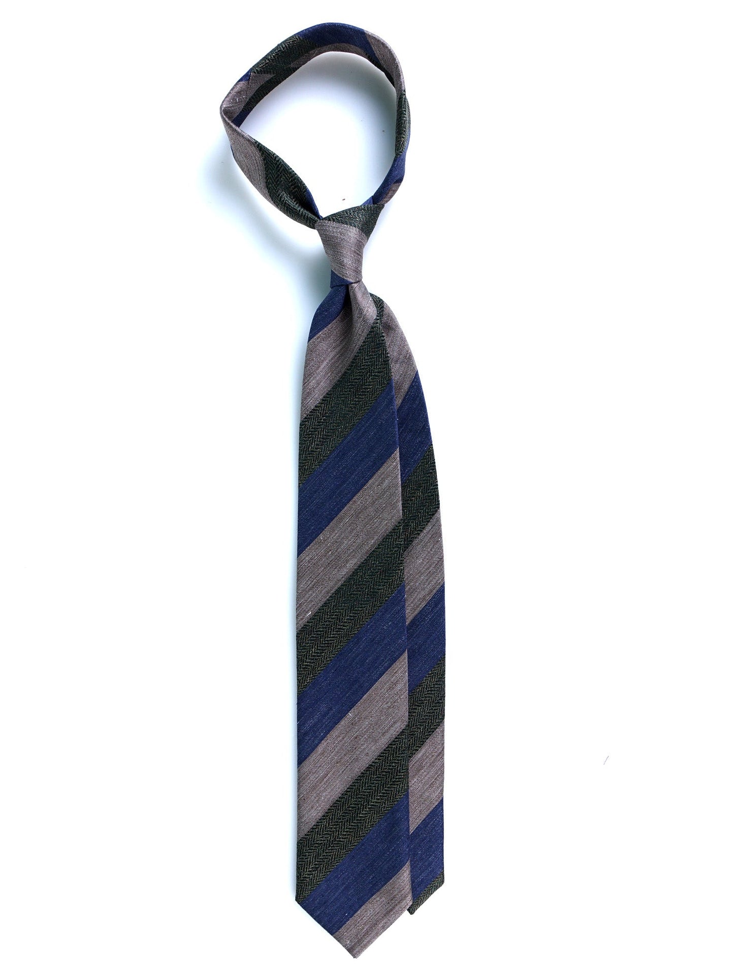 Regimental blue/green 3 Fold DARLIN tie in silk/cotton