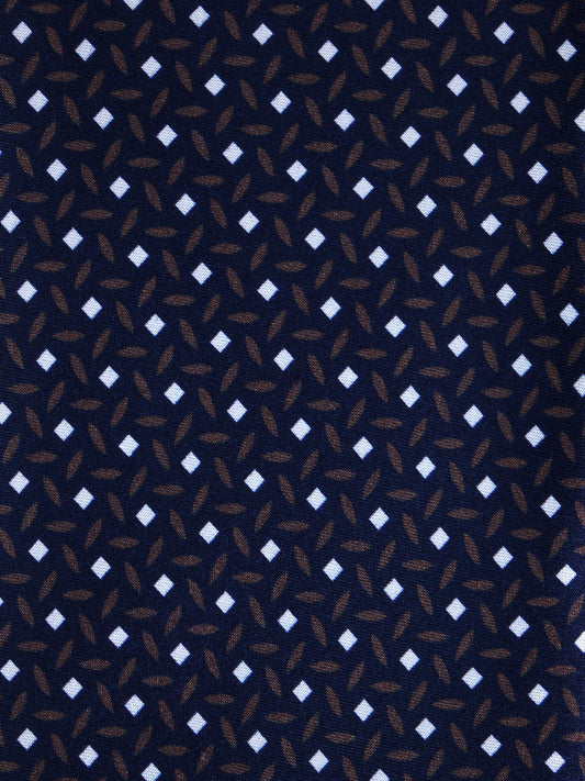 Blue/Grey 3 Folds DEBHORA Printed Satin Silk Tie