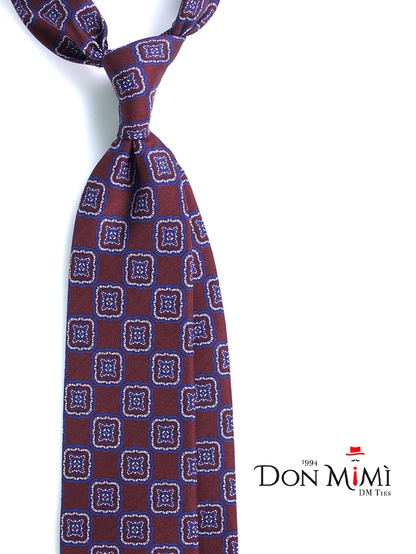 Brown Tie MASSY 3 Folds in Luxury Printed Silk