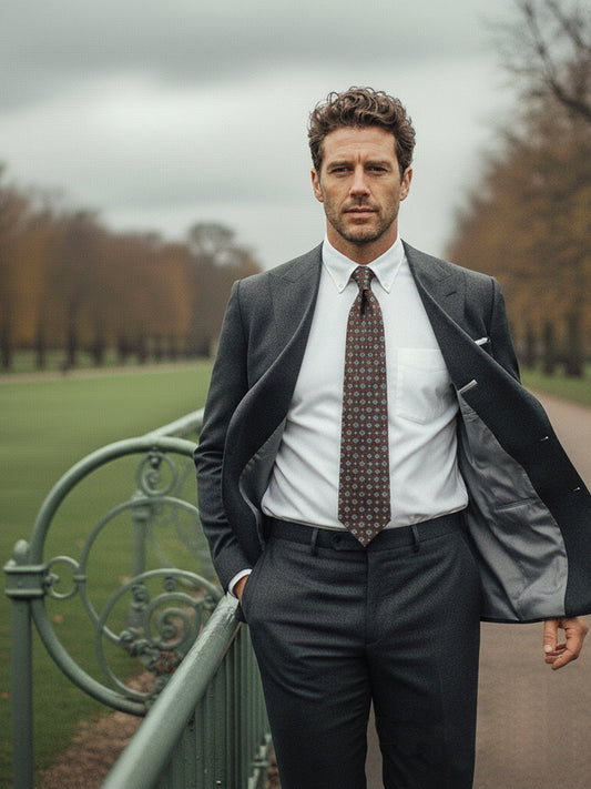 Brown Tie 3 Folds MANTOVA in Italian Madder Silk