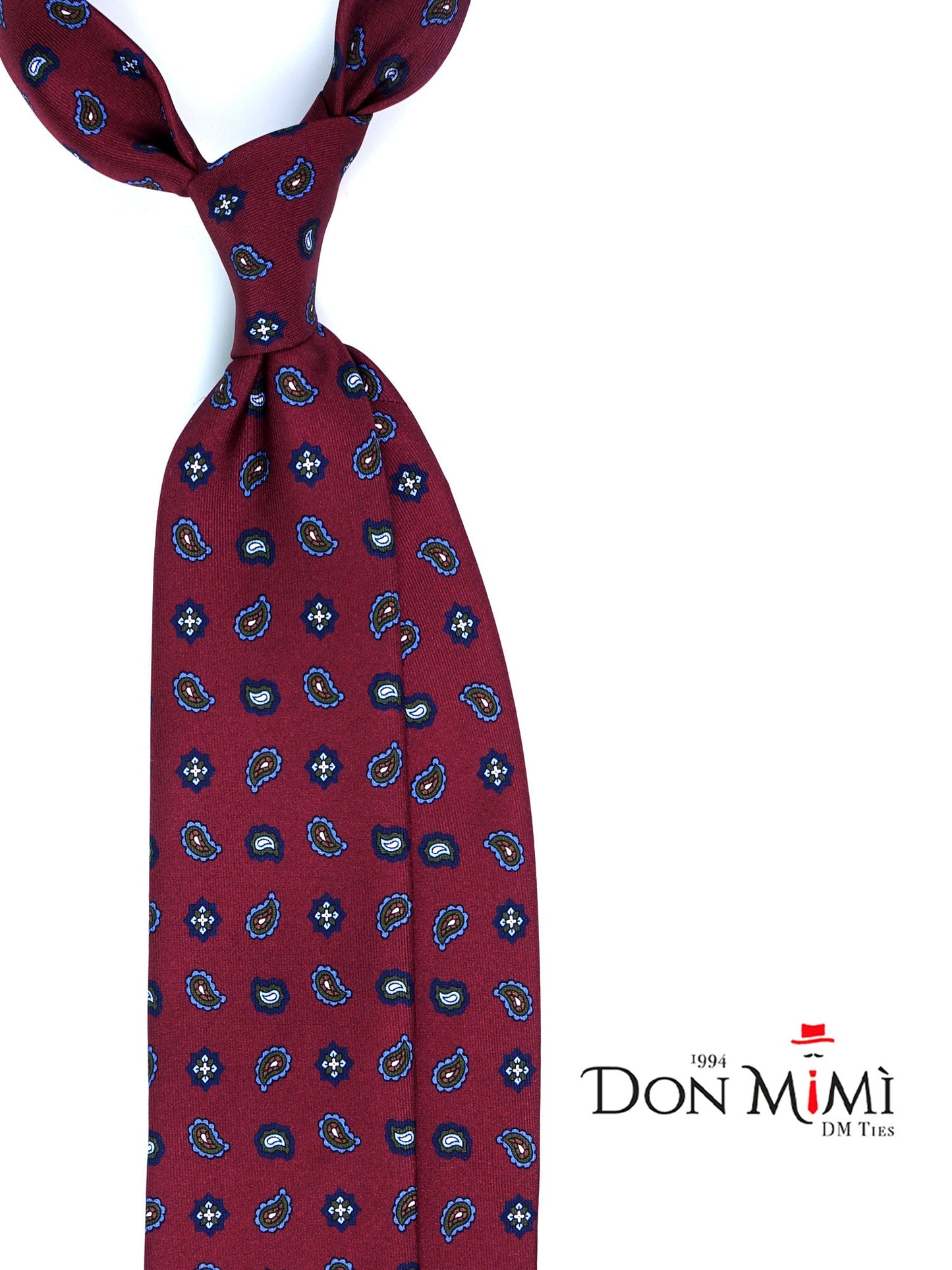 Burgundy Tie 3 Folds NIKKY in Printed Silk