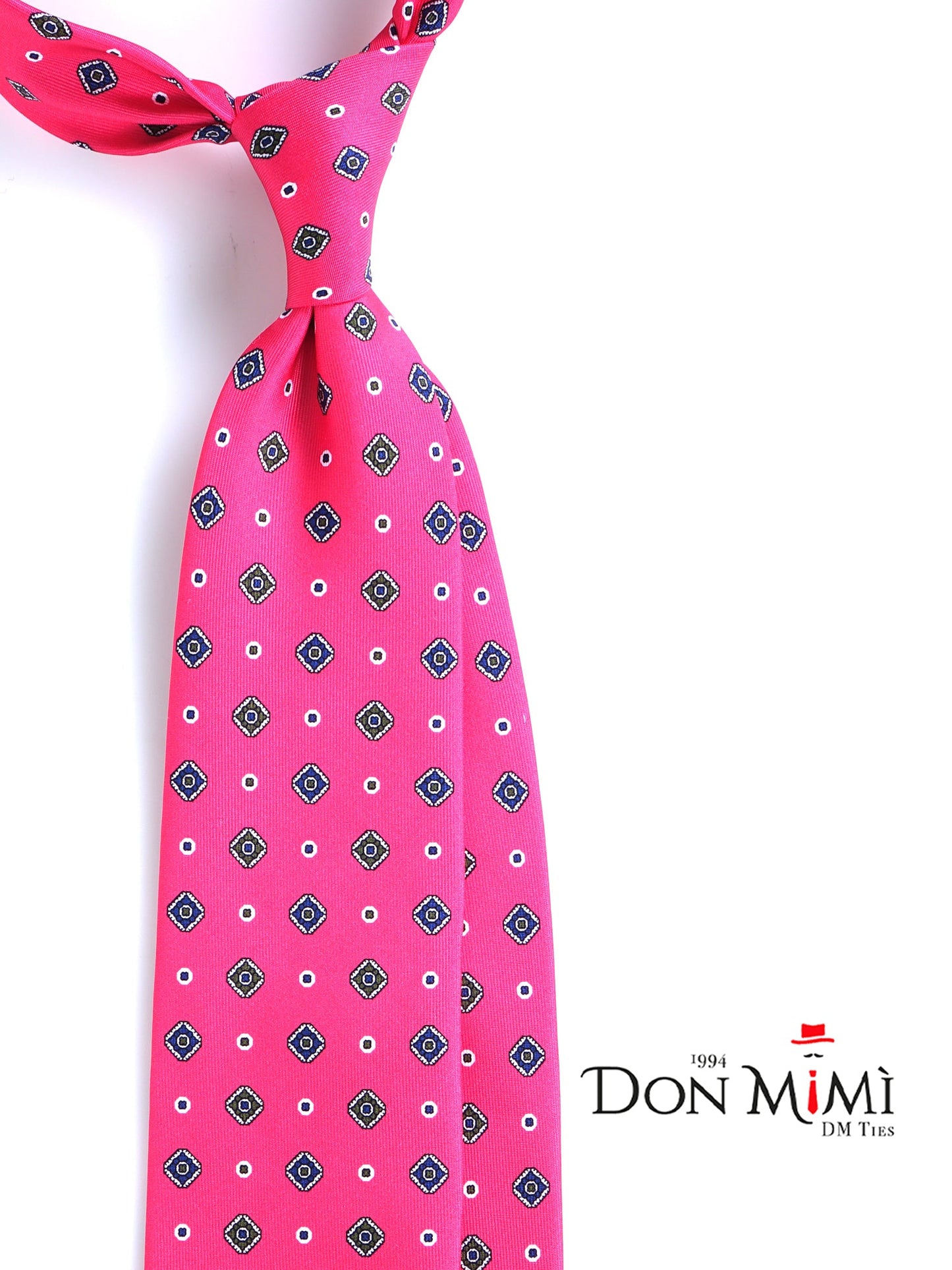 Fucsia 3 Fold tie PRISCILLA in Printed English Silk
