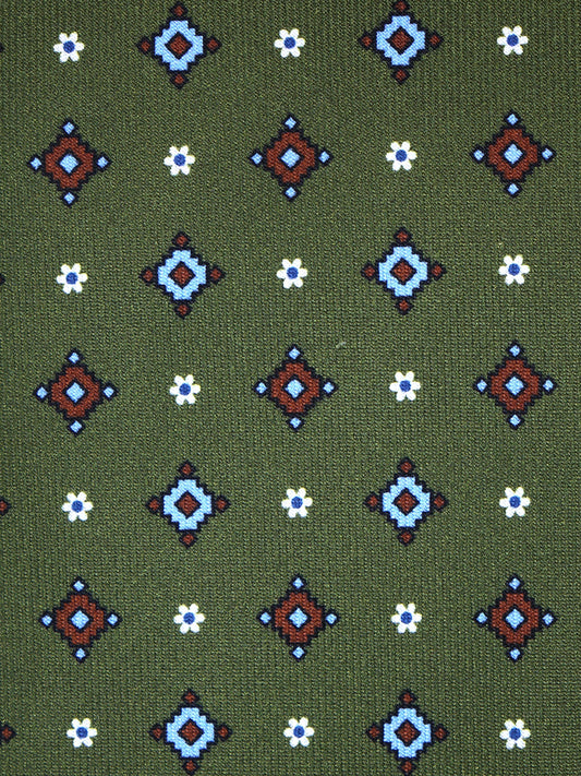 Green 3 Fold tie OLIMPIA in Printed English Silk