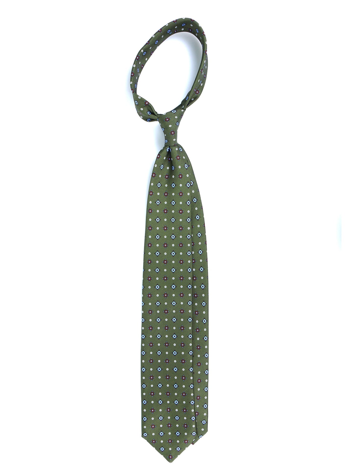Green 3 Fold tie OLIMPIA in Printed English Silk